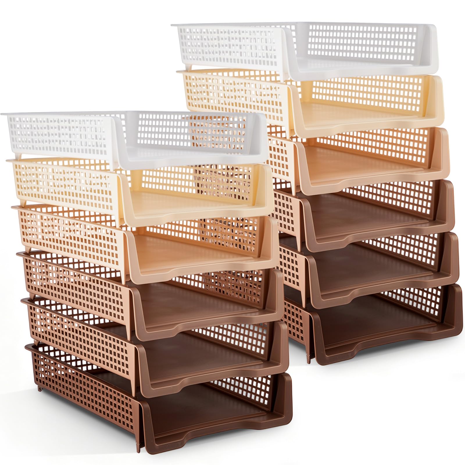 Geetery Set of 12 Plastic Trays for Teachers Turn in Trays Classroom Stackable Paper Tray Plastic Classroom Teachers Desk Letter Organizer Storage Baskets for Office, Desk, Home (Rainbow Color)