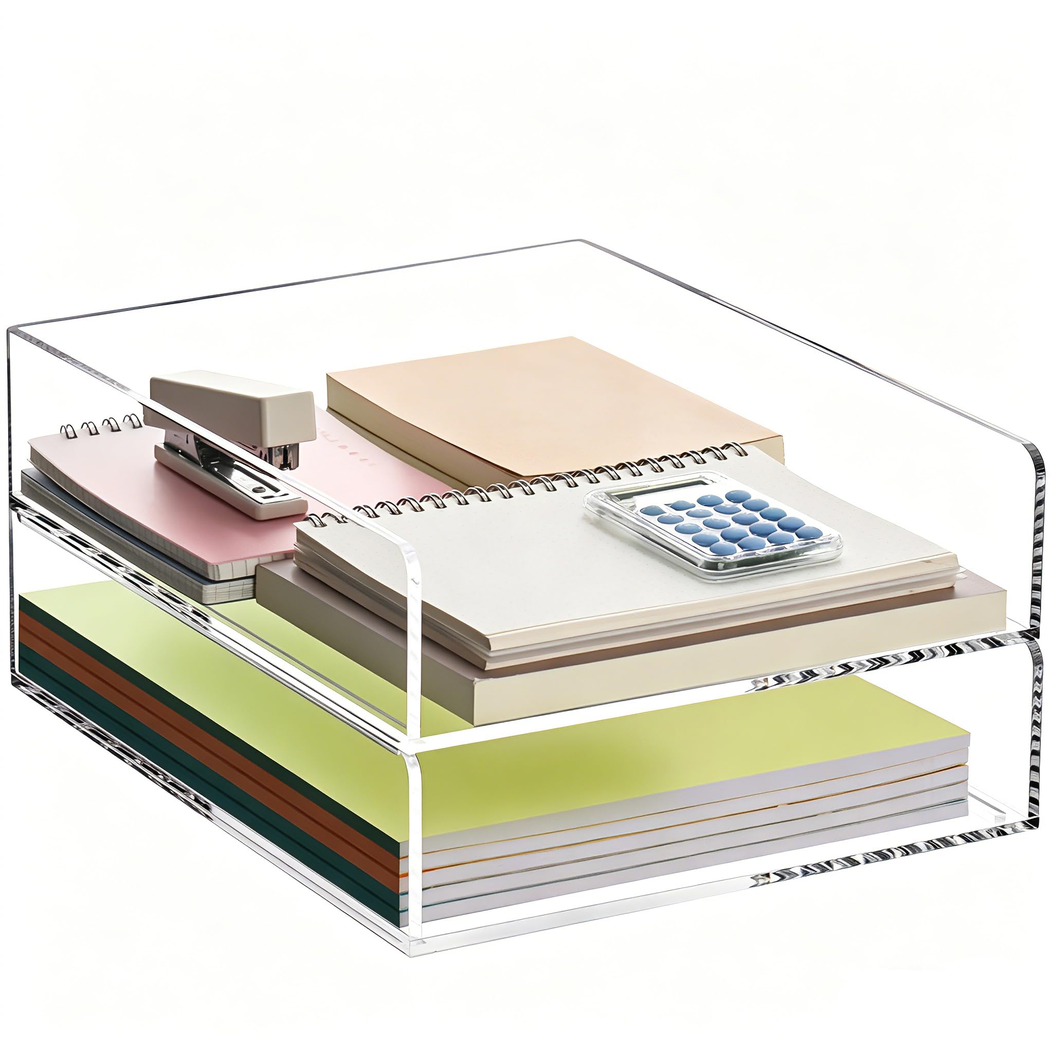 HeZone 4 Tier Paper Organizer for Desk,Acrylic Paper Tray,Clear Stackable Desk Organizer for Document, Office File,A4 Paper