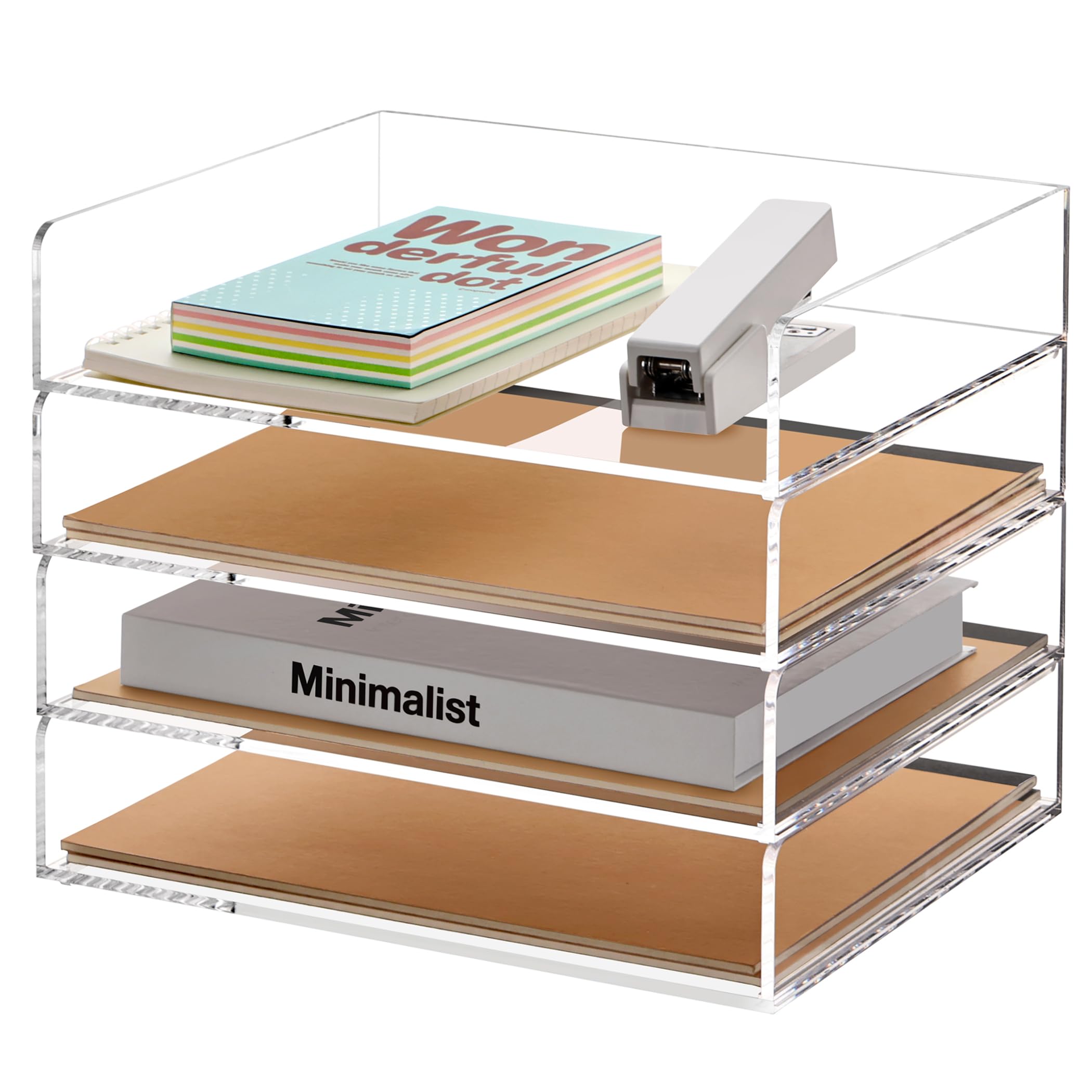 SANRUI Acrylic Stackable Letter Tray Clear Desk Paper Organizer 4-Tier Desk File Organizer Paper Sorter Holder Document Shelf Tray for Letter/A4,4-Pack