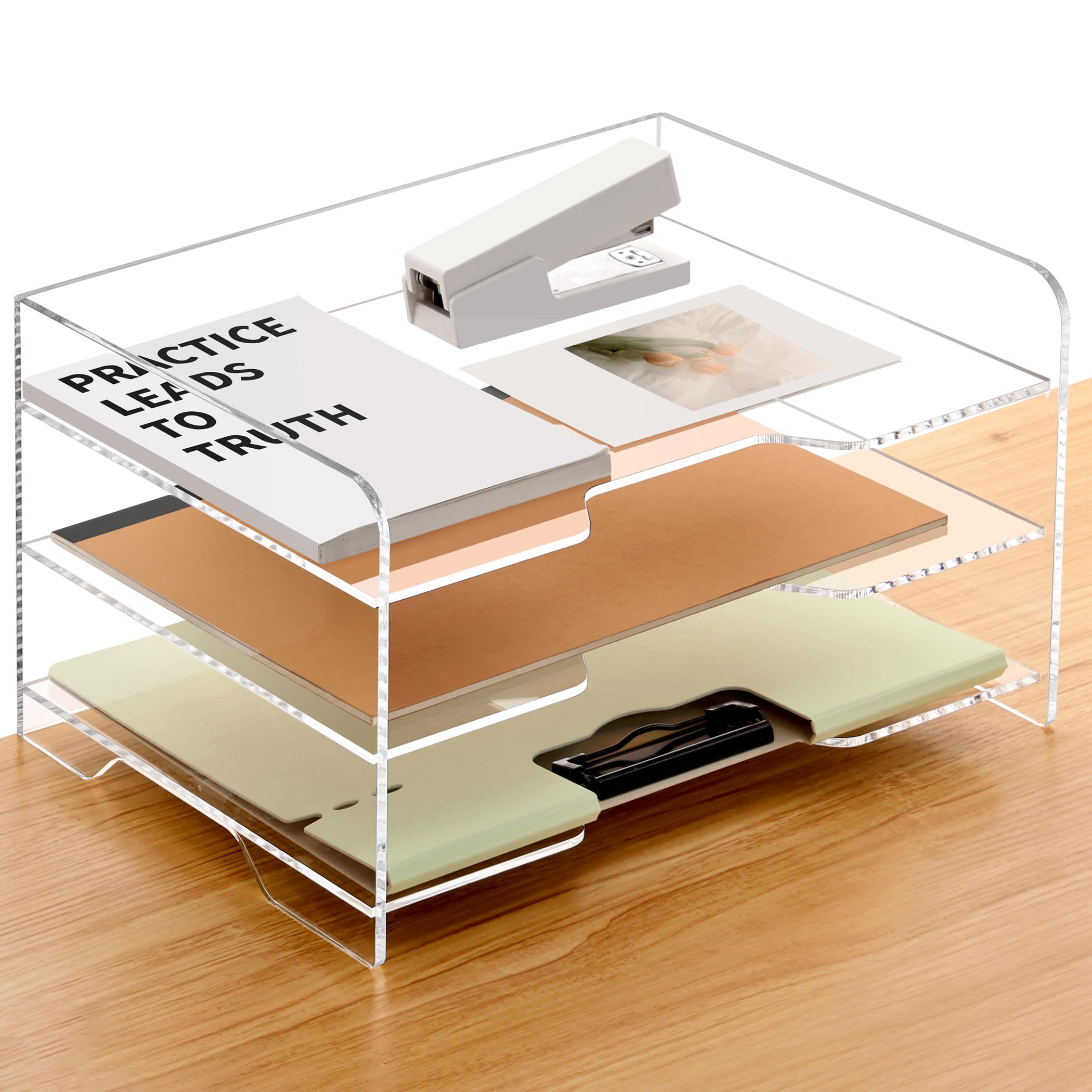SANRUI 4 Tier Stackable Paper Letter Tray, Acrylic Vertical File Tray A4 Desk Organizer and Accessories Sorter Trays, Clear Workspace Office Supplies Organizers,12inx9.25inx6.6in