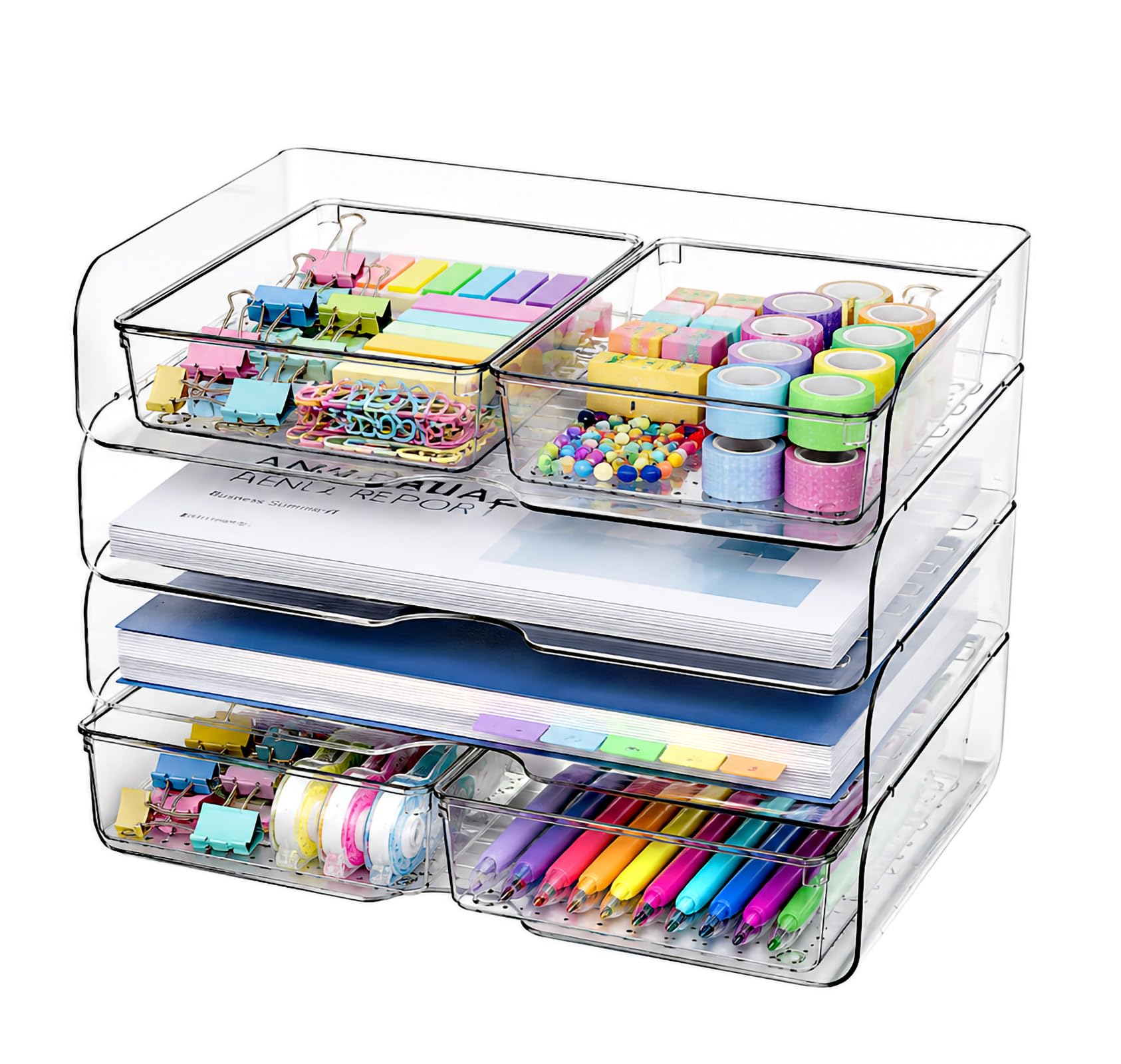 DCA Clear Acrylic Desk Organizer Set, 4 Tier Letter Tray with 2 Magazine File Holders, Clear Paper Organizer for Office, Home, School, Desktop File Storage for Documents, Books & Supplies