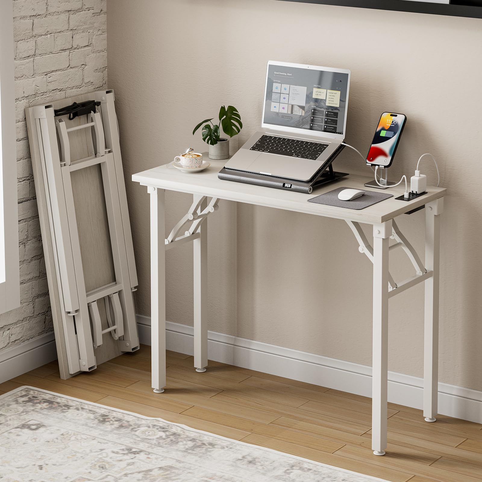 Frylr Small Folding Computer Desk – Portable 35.8 Inch Foldable Laptop Table, No-Assembly, Collapsible and Compact for Easy Storage, Lightweight for Small Spaces, Craft and Study Use, Dark Walnut
