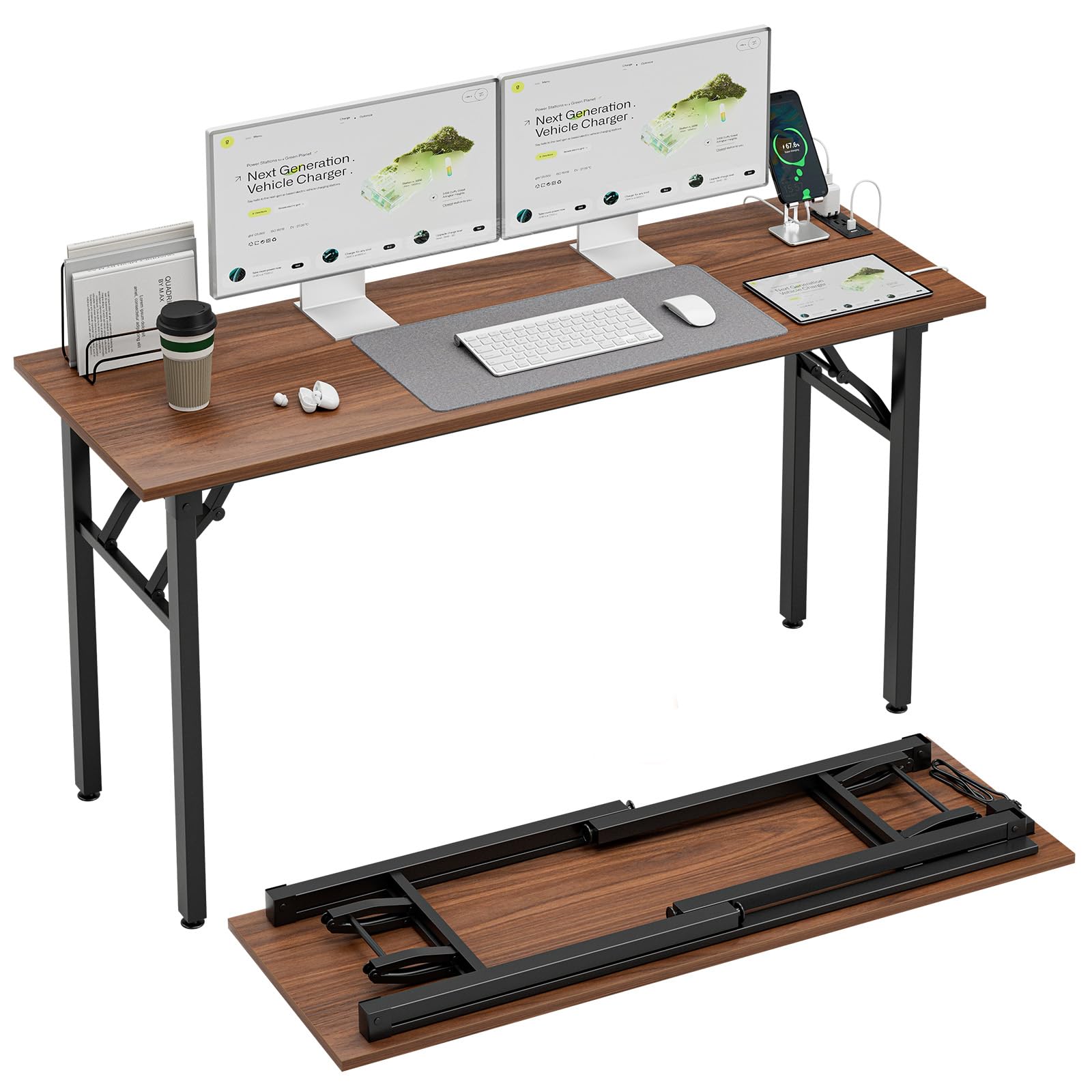 TEMI Small Computer Desk Folding Table - 35.8" Foldable Office Desk, No Assembly, Perfect for Small Spaces in Bedroom, Dorm, or Apartment, Portable Mini Desk or Study Table with Compact Design, Brown