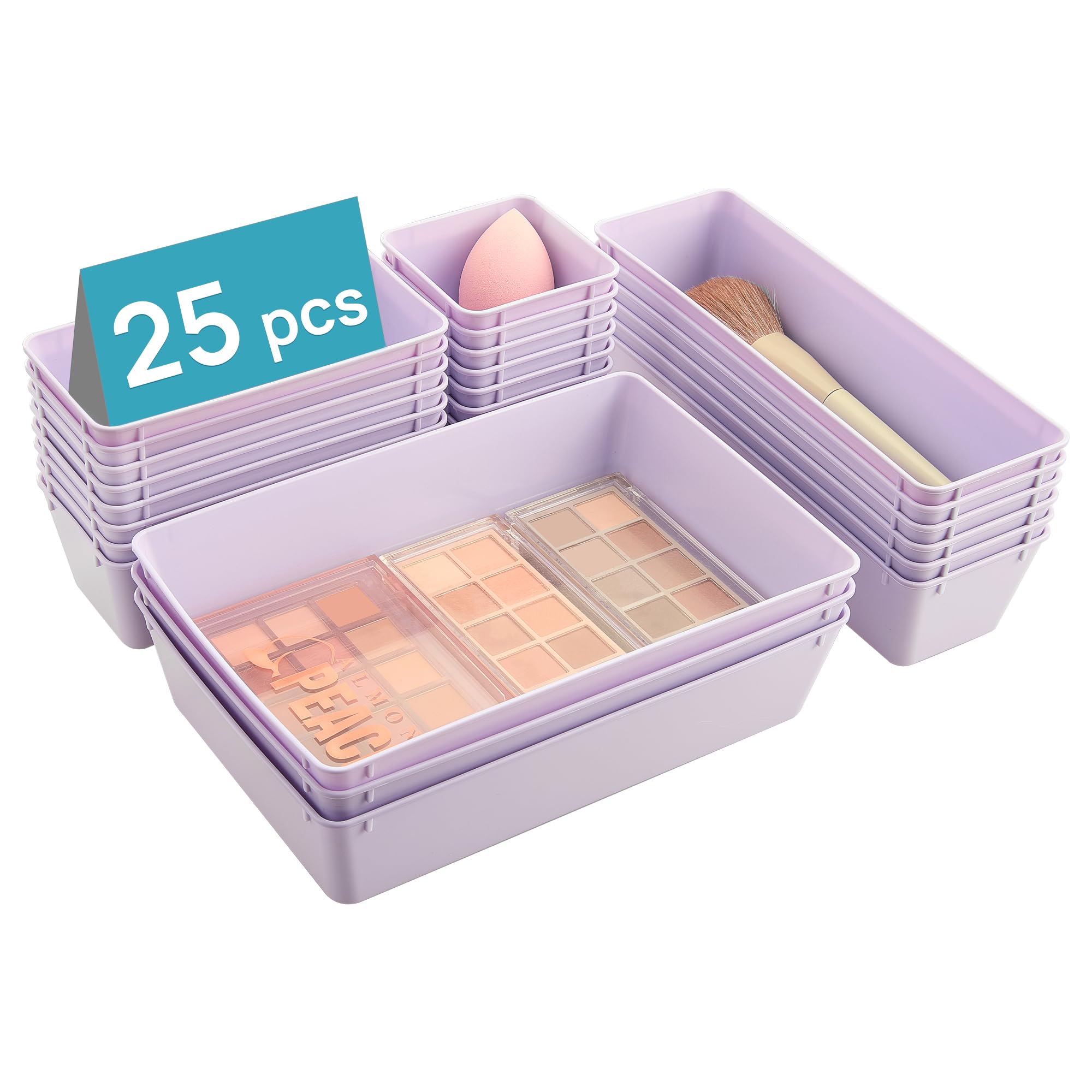 Vtopmart 28 PCS Clear Plastic Drawer Organizers Set, 4-Size Bathroom and Vanity Drawer Organizer Trays, Acrylic Storage Bins for Toiletries, Makeup, Cosmetic, Kitchen Utensils, Tool, Gadgets