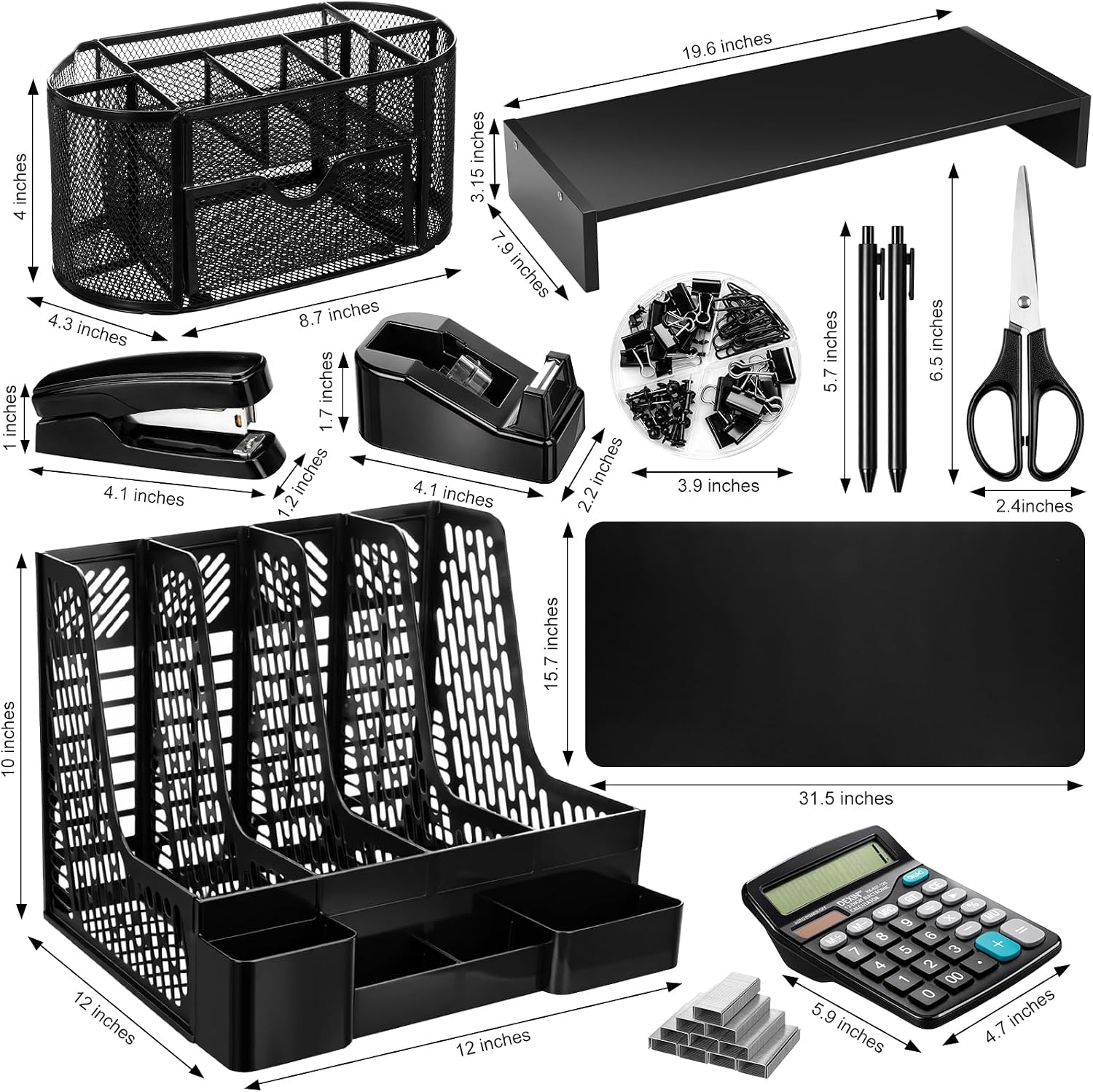 Glenmal Desk Organizer Set 12-Piece Office Desktop Accessories with Monitor Stand Desk Pad File Holder Pen Cup Etc