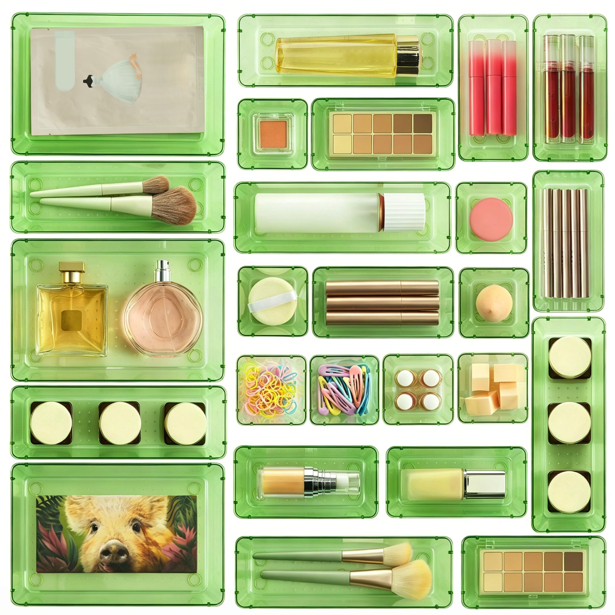 Vtopmart 28 PCS Clear Plastic Drawer Organizers Set, 4-Size Bathroom and Vanity Drawer Organizer Trays, Acrylic Storage Bins for Toiletries, Makeup, Cosmetic, Kitchen Utensils, Tool, Gadgets