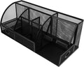Hemoton Metal Pen Holder Desktop Organizer with 7 Compartments, Large Black Iron Tabletop Storage Box for Office Stationery and Makeup, Desk Organizer for Workspace and School Supplies