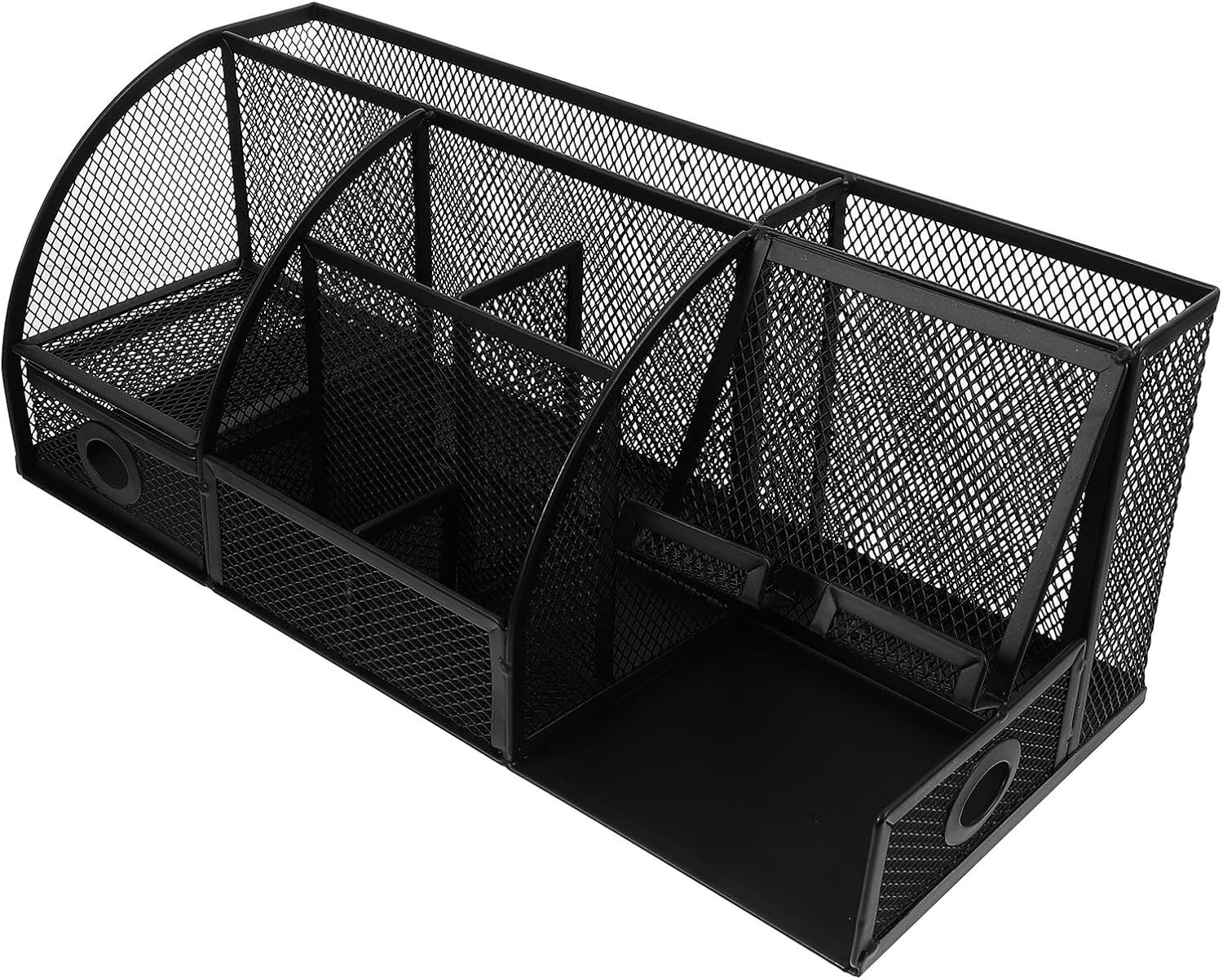 Hemoton Metal Pen Holder Desktop Organizer with 7 Compartments, Large Black Iron Tabletop Storage Box for Office Stationery and Makeup, Desk Organizer for Workspace and School Supplies