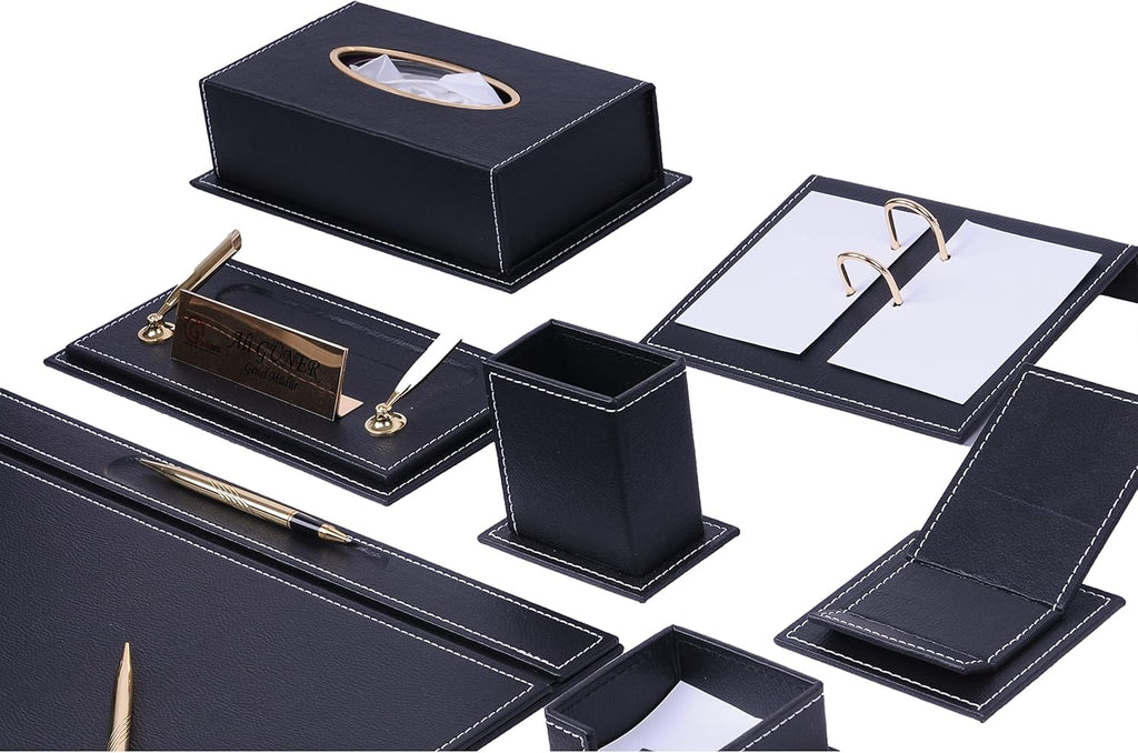 Desk Organizers - Desk Accessories - Leather Desk Organizer - Bonded Leather Desk Set - Home Office Accessories - Desk Supplies - Leather Desk Set - Office Accessories - 14 PCS (Black)