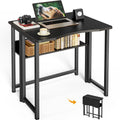 Huuger Folding Desk with Storage Shelf, 31.5 Inch Foldable Computer Table for Small Spaces, Space Saving Sofa Table for Couch, Writing Work Office Computer Desk, Easy to Fold, Rustic Brown