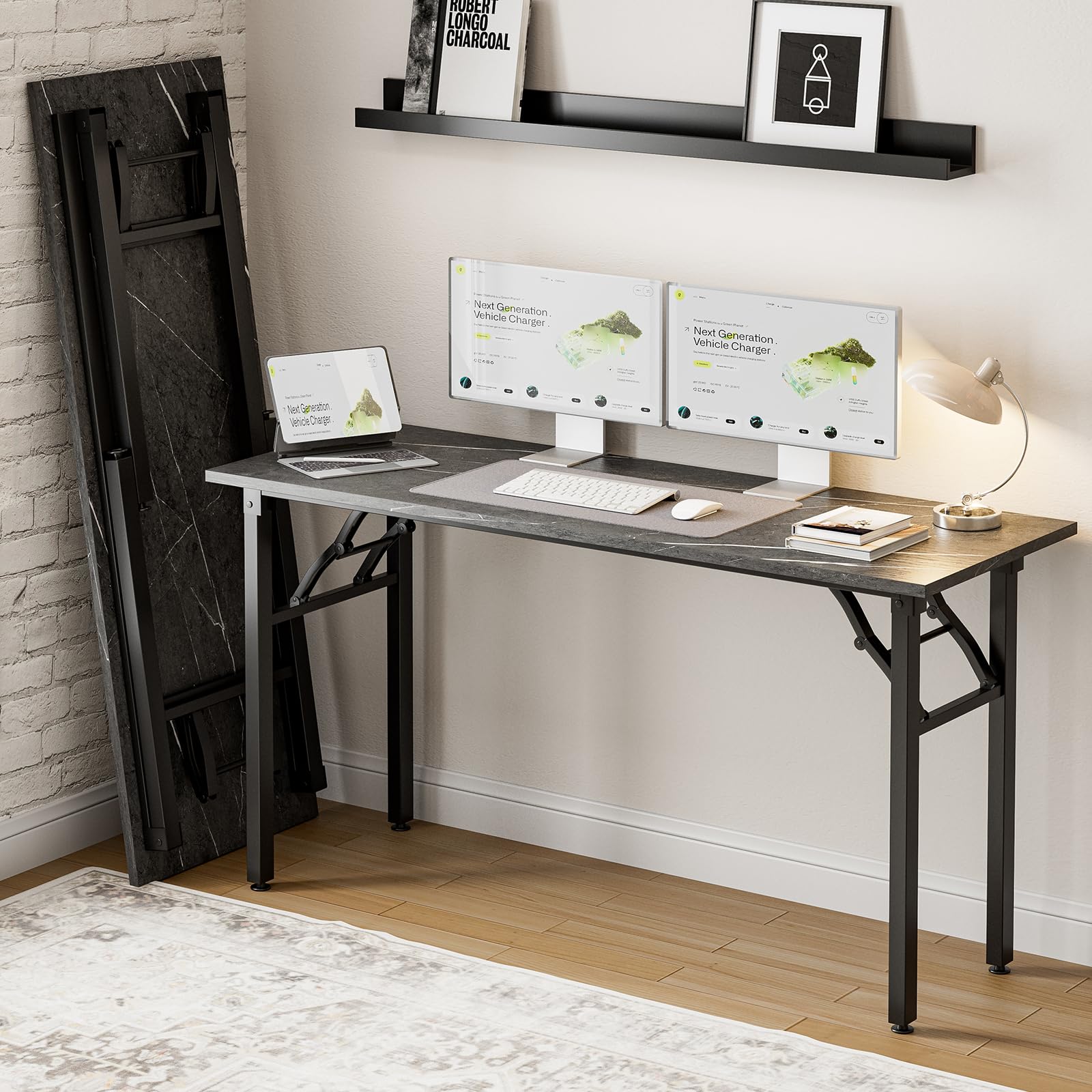 Frylr Small Folding Computer Desk – Portable 35.8 Inch Foldable Laptop Table, No-Assembly, Collapsible and Compact for Easy Storage, Lightweight for Small Spaces, Craft and Study Use, Dark Walnut