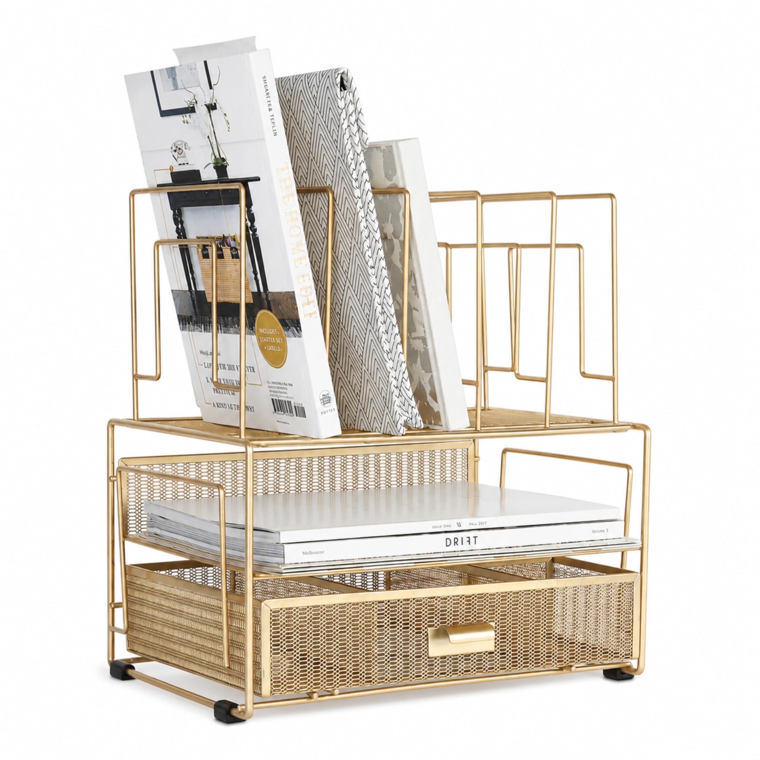 BLU MONACO | Black Wire Mesh Desk Organizer with Drawer | Desk Associates Women Office Set | File Sorters and Mesh Pen Holders Desktop Storage System