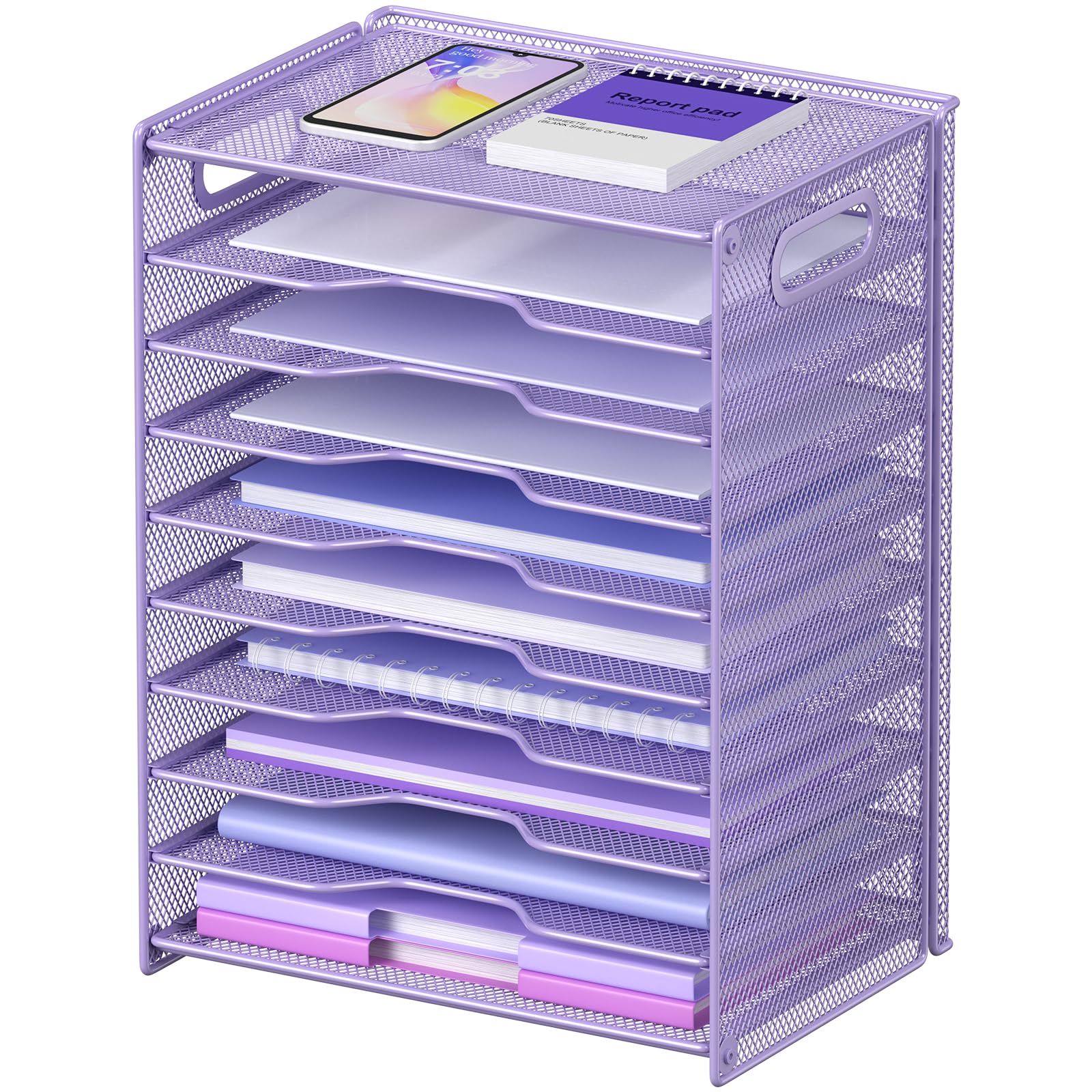 OUTWOLF 10 Tier Paper Organizer - Letter Tray Mesh Desk File Organizer with Handles for Office School Desktop, Black 2 Pack