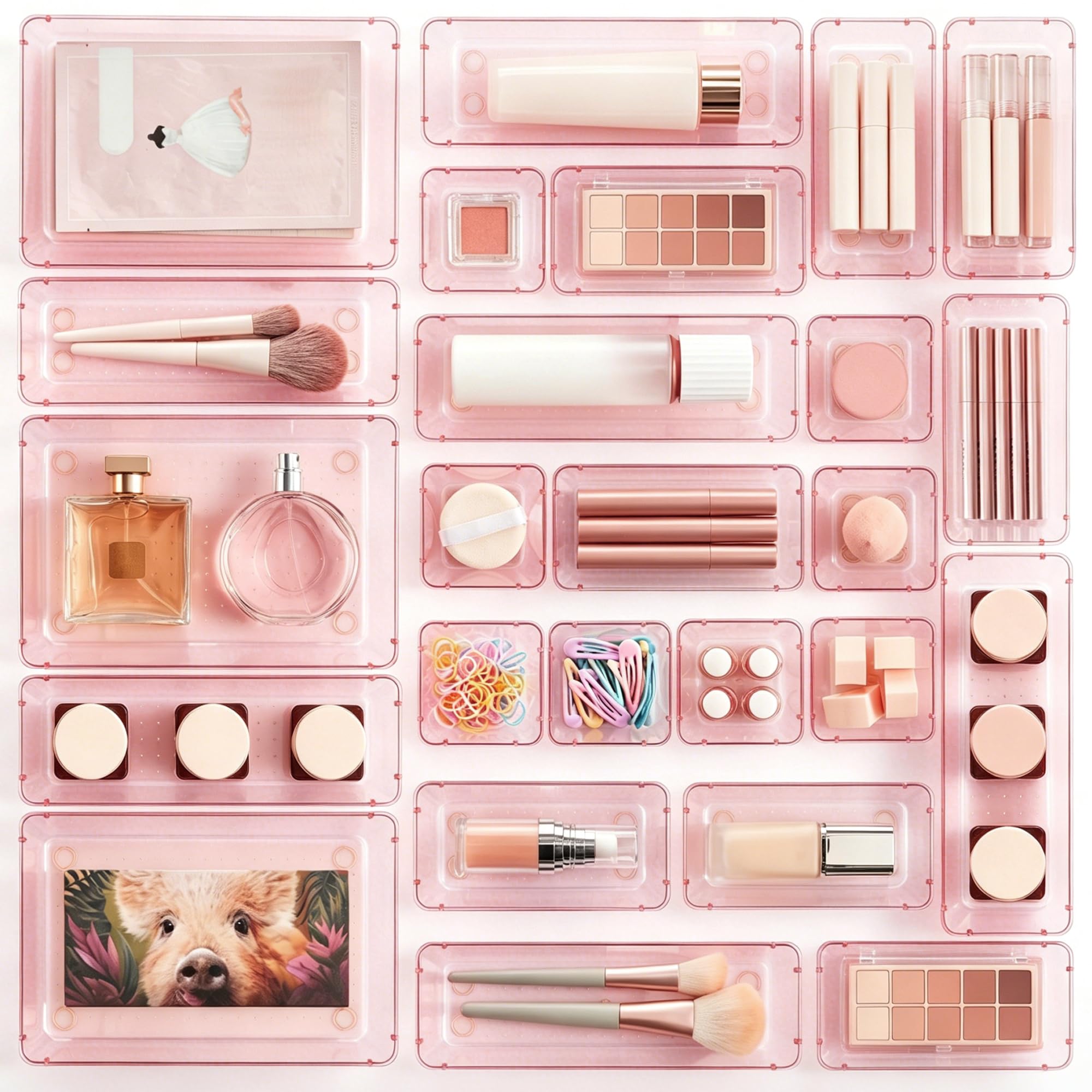 Vtopmart 28 PCS Clear Plastic Drawer Organizers Set, 4-Size Bathroom and Vanity Drawer Organizer Trays, Acrylic Storage Bins for Toiletries, Makeup, Cosmetic, Kitchen Utensils, Tool, Gadgets