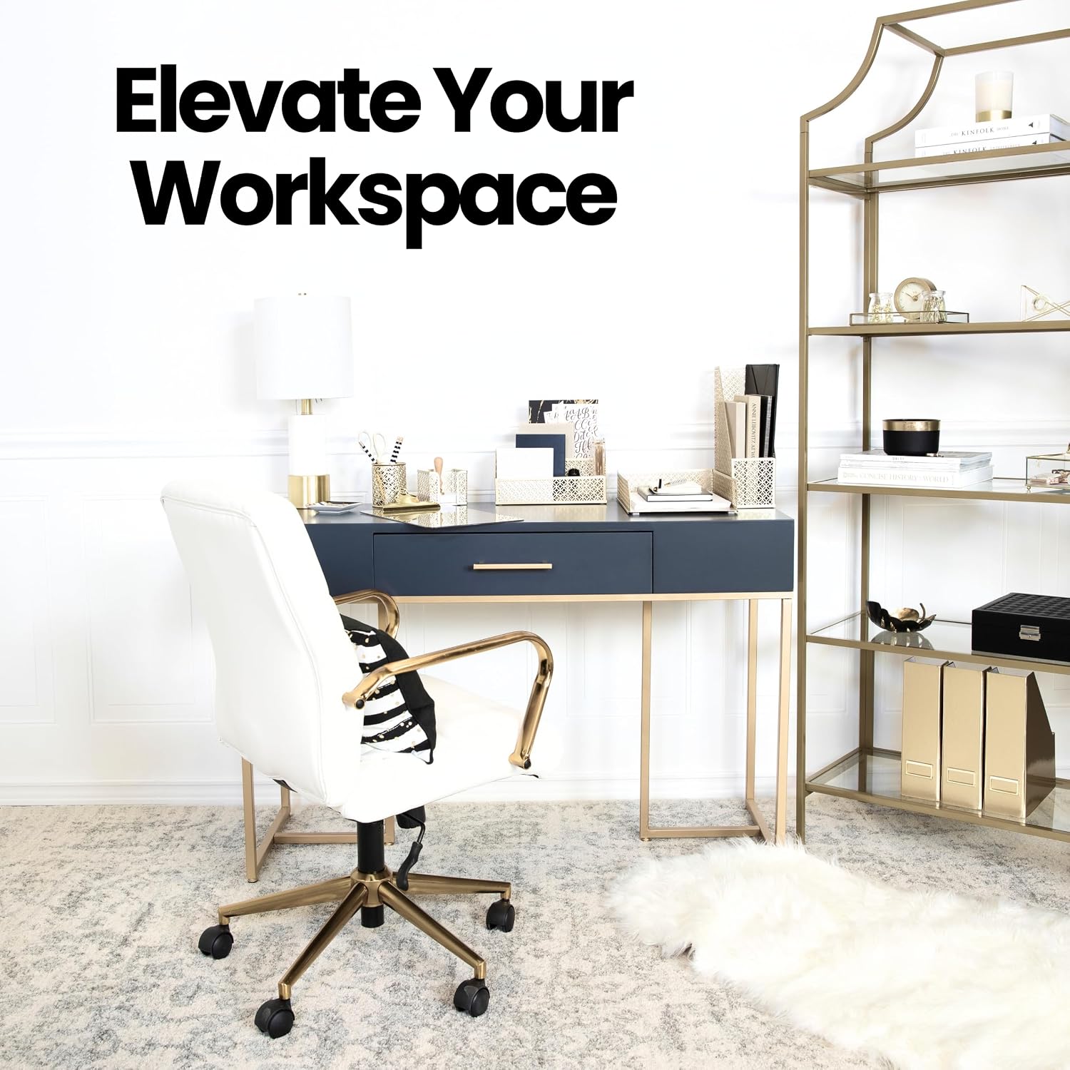 BLU MONACO | Gold Desk Organizer Set with Mail Sorter, Sticky Note Holder, Pen Cup, Magazine Holder, Letter Tray & Business Card Holder | Stylish Desk Accessories for Women & Home Office Décor