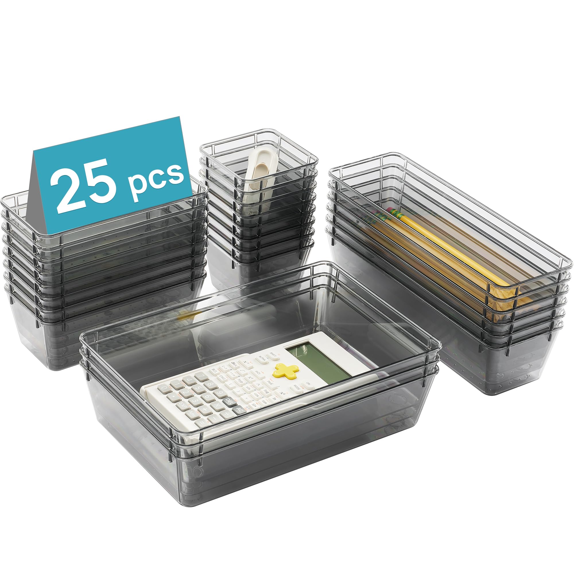 Vtopmart 28 PCS Clear Plastic Drawer Organizers Set, 4-Size Bathroom and Vanity Drawer Organizer Trays, Acrylic Storage Bins for Toiletries, Makeup, Cosmetic, Kitchen Utensils, Tool, Gadgets