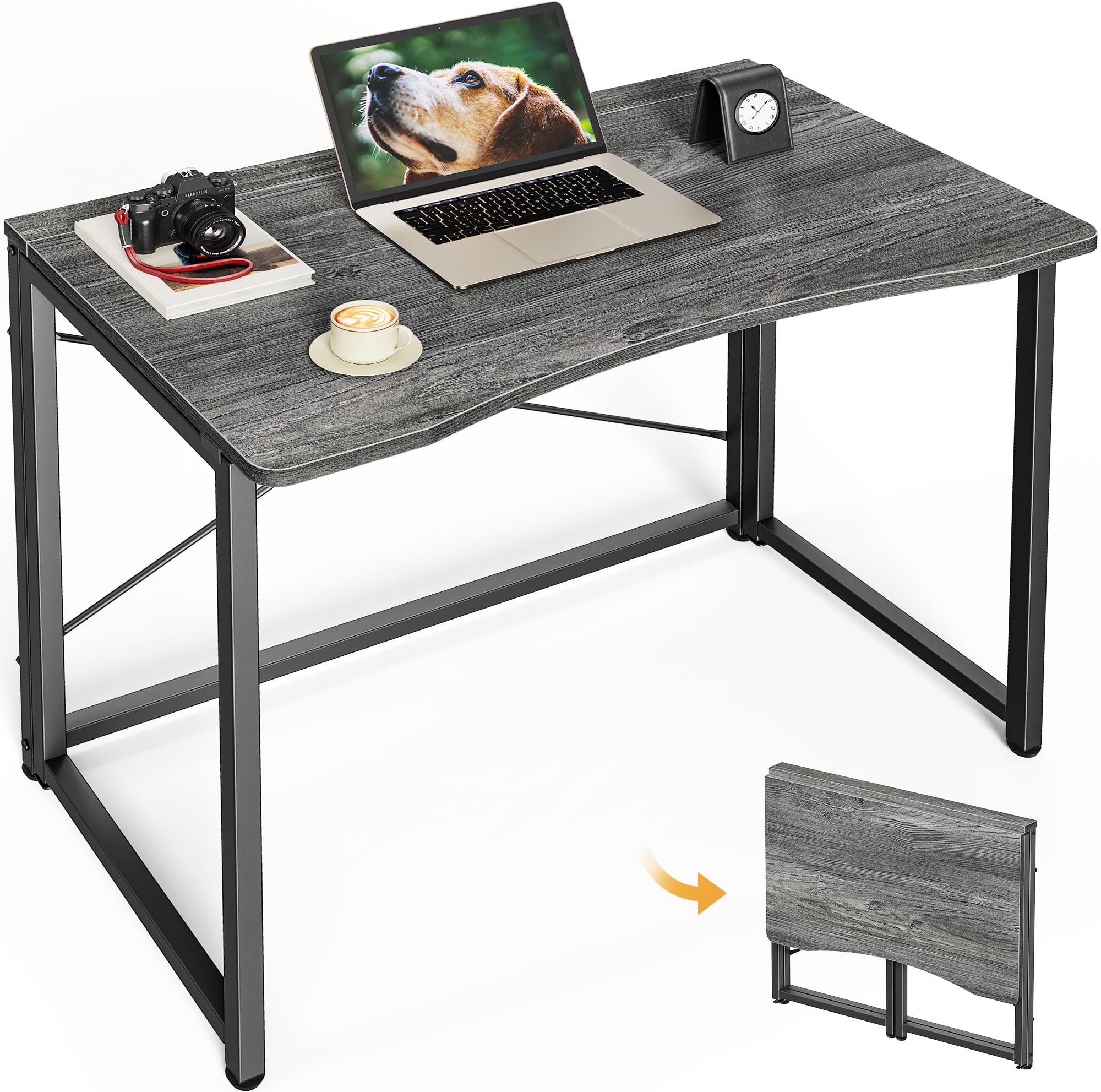 Huuger Folding Desk for Small Spaces, 31.5 Inch Foldable Computer Table, for Home Office, Study, Bedroom, Dorm, Space Saving, Small Writing Work Office Computer Desk, Easy to Fold, Rustic Brown