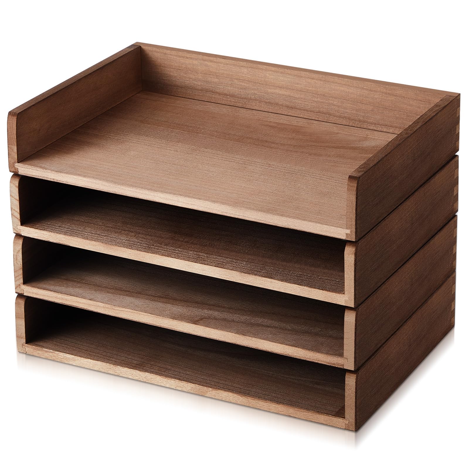 Yeaqee 4 Pcs Stackable Paper Organizer Tray Wood Desk Organizer Letter Tray Desktop Letter Size Office Wooden Desk Shelf Paper Holder Folder Organization Rack for Mail File Document(Dark Wood Color)
