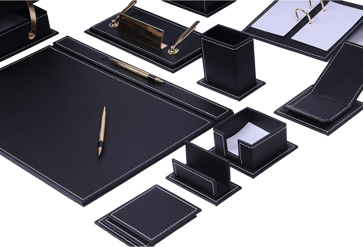 Desk Organizers - Desk Accessories - Leather Desk Organizer - Bonded Leather Desk Set - Home Office Accessories - Desk Supplies - Leather Desk Set - Office Accessories - 14 PCS (Black)