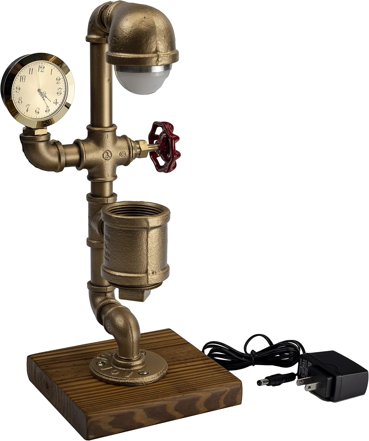 Industrial Steampunk LED Desk Lamp Kangaroo with Pen Holder Organizer, Wood Base with Iron Piping Loft Style Vintage Antique Light, Retro Desk Lamp