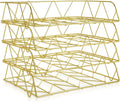 Yeaqee 4 Tier Stackable Gold Desk Organizer Paper Tray Rack Metal Letter Desk File Organizer Horizontal Holder File Trays for Office Desktop Supplies and Accessories