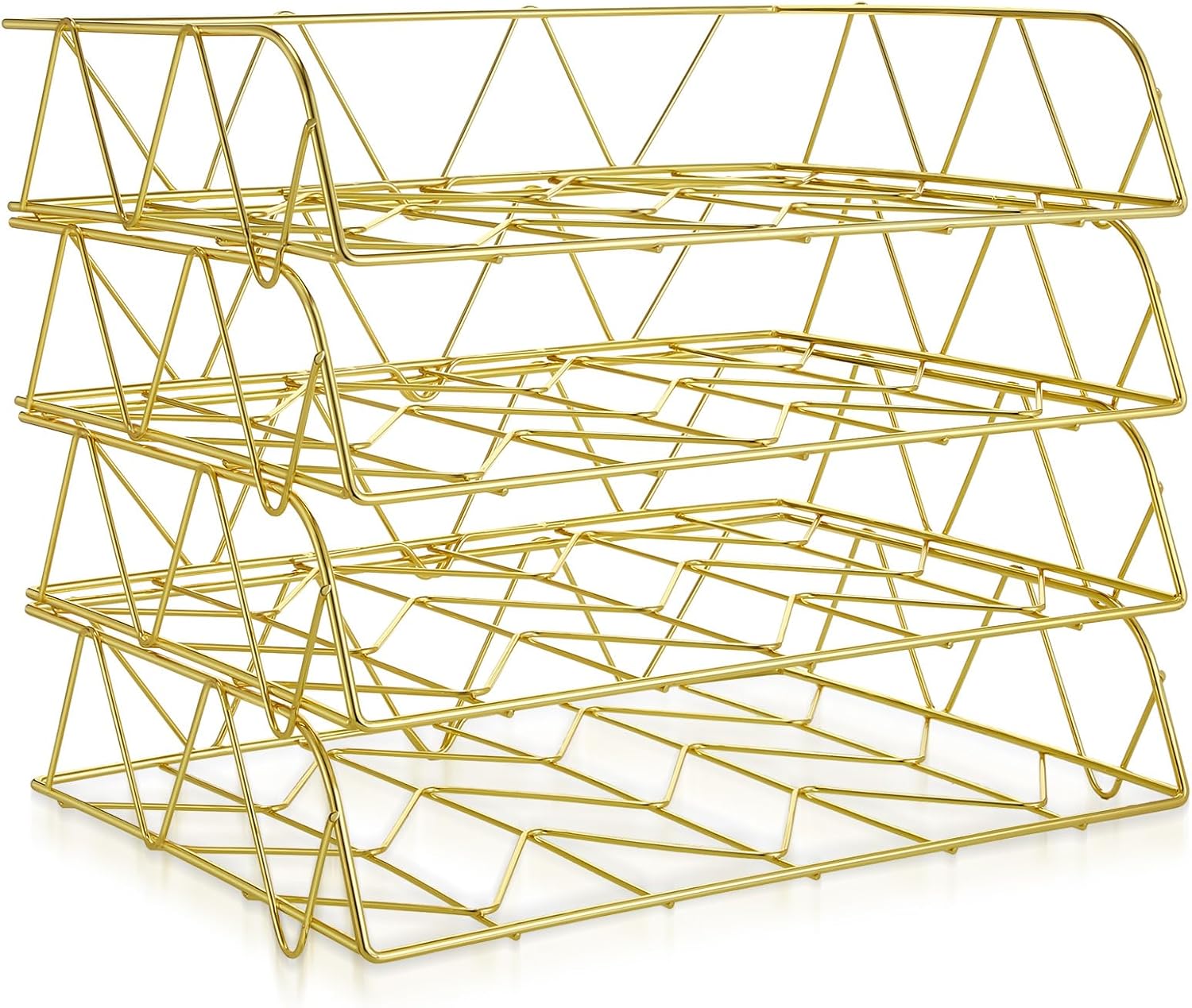 Yeaqee 4 Tier Stackable Gold Desk Organizer Paper Tray Rack Metal Letter Desk File Organizer Horizontal Holder File Trays for Office Desktop Supplies and Accessories