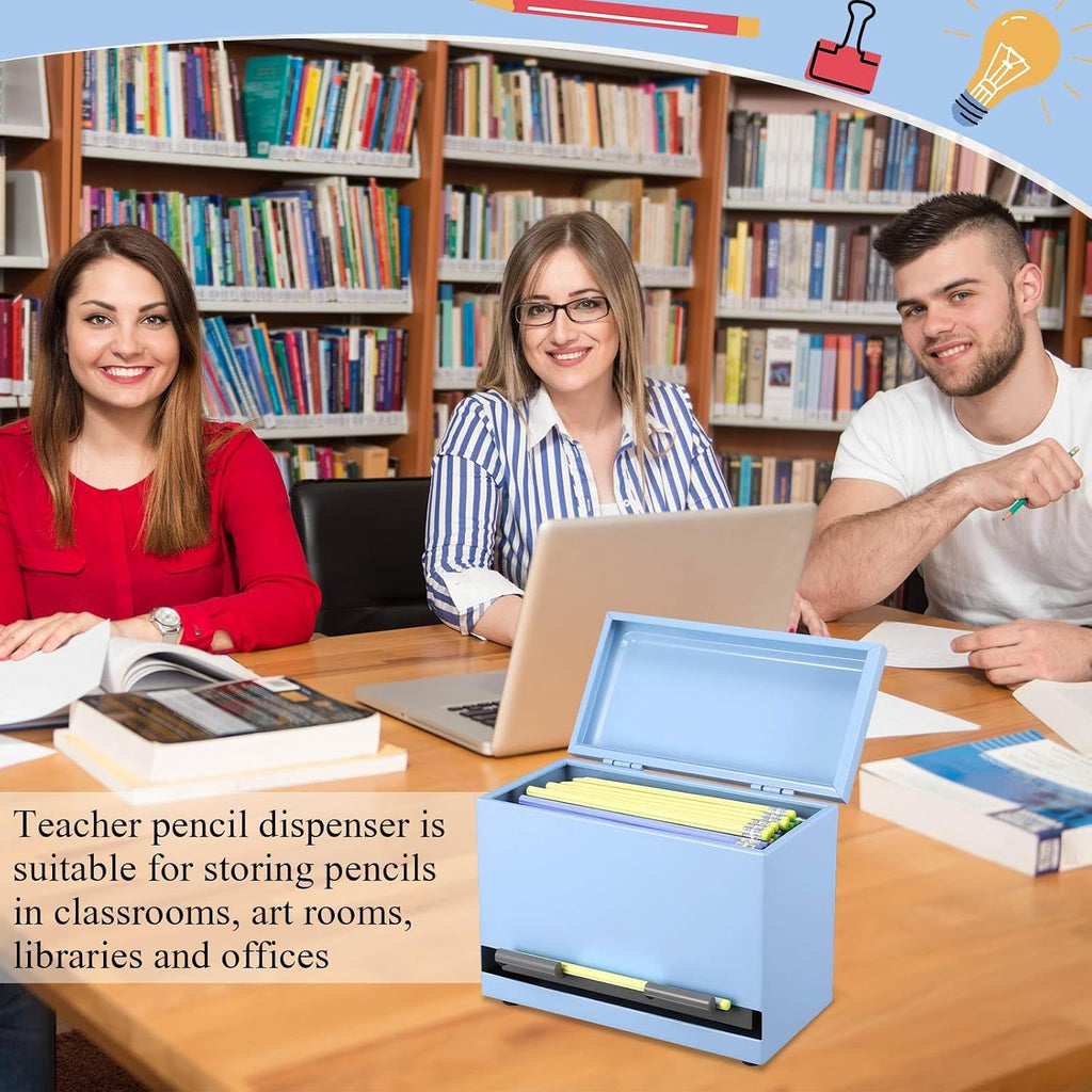 Mifoci Pencil Dispenser Holder for Classroom Pastel Stainless Steel Pencil Holder for up to 200 Pencils Reusable Metal Straw Dispenser for Home Office Restaurant Teachers Supplies Storage(Blue)