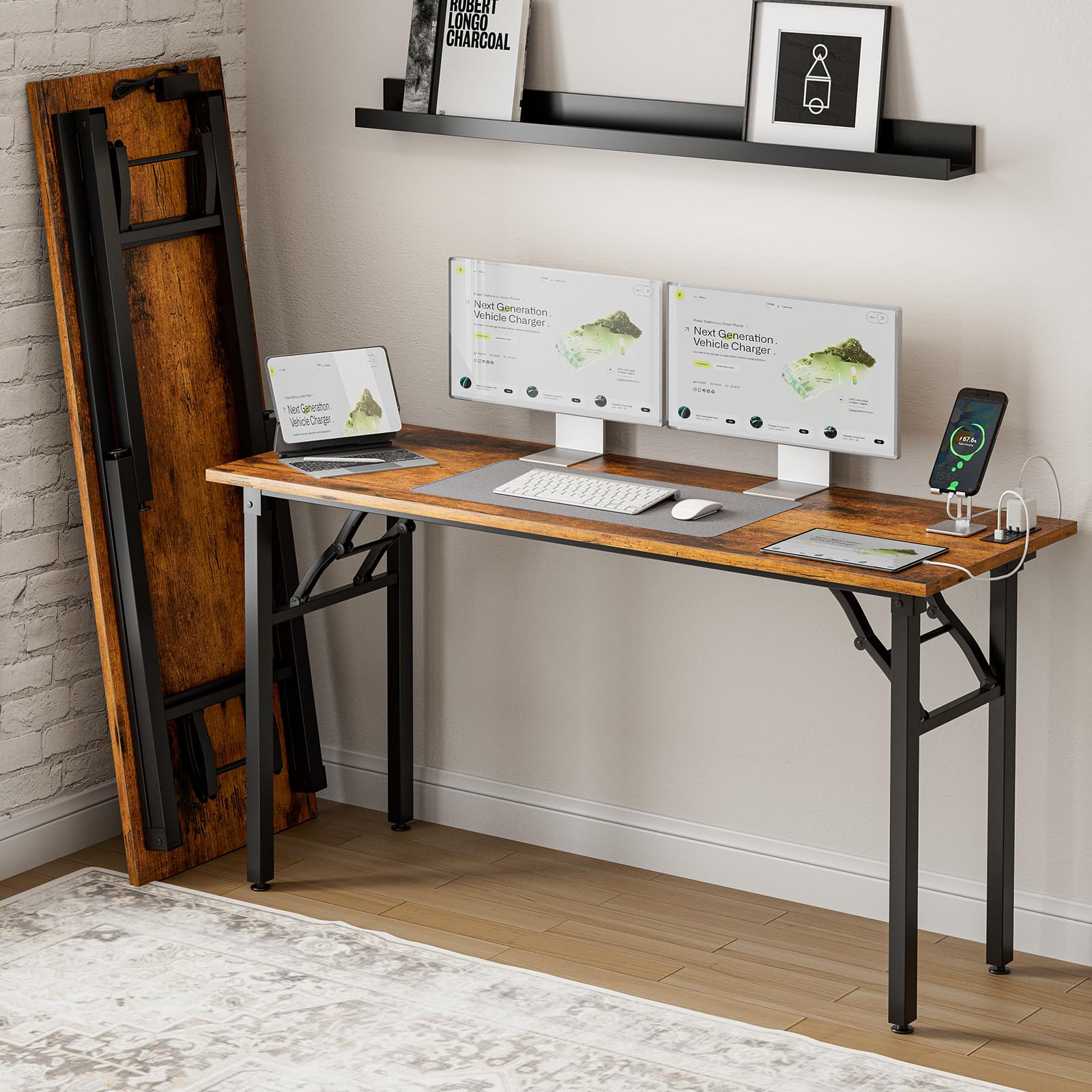 Frylr Small Folding Computer Desk – Portable 35.8 Inch Foldable Laptop Table, No-Assembly, Collapsible and Compact for Easy Storage, Lightweight for Small Spaces, Craft and Study Use, Dark Walnut