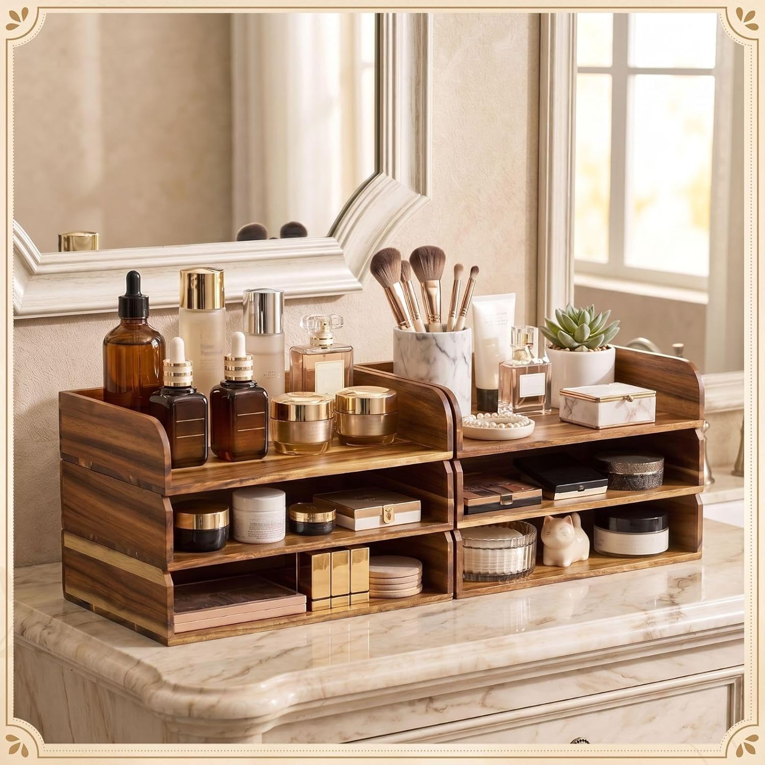 Novabright 6 Pack Acacia Wood Stackable Letter Trays, Desktop File Document Organizer for Office