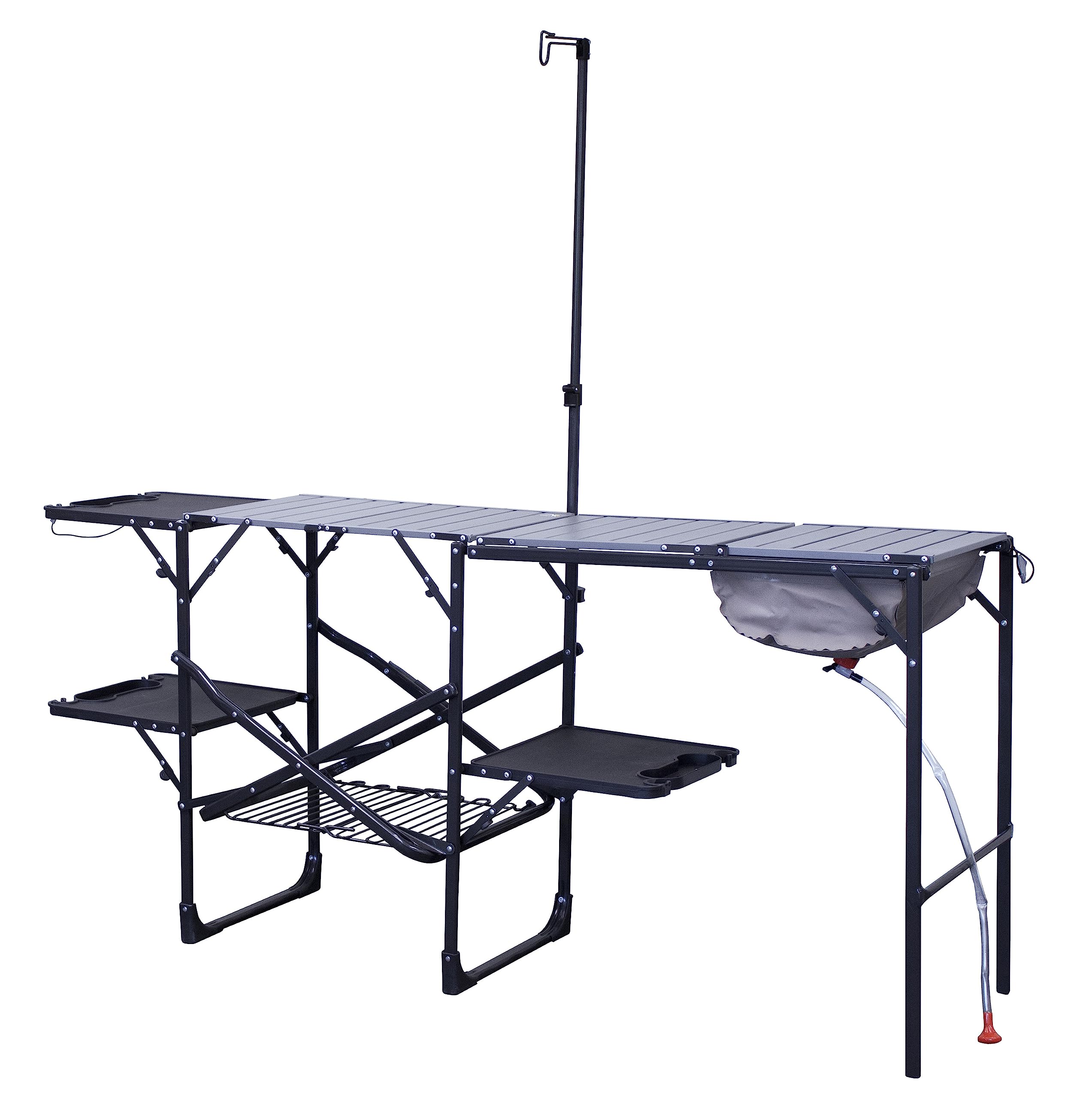 GCI OUTDOOR Slim-Fold Cook Station | Portable Folding Kitchen Table with a Heat Resistant Tabletop, 4 Side Tables & Storage Rack, Perfect for Picnics & Camping Trips