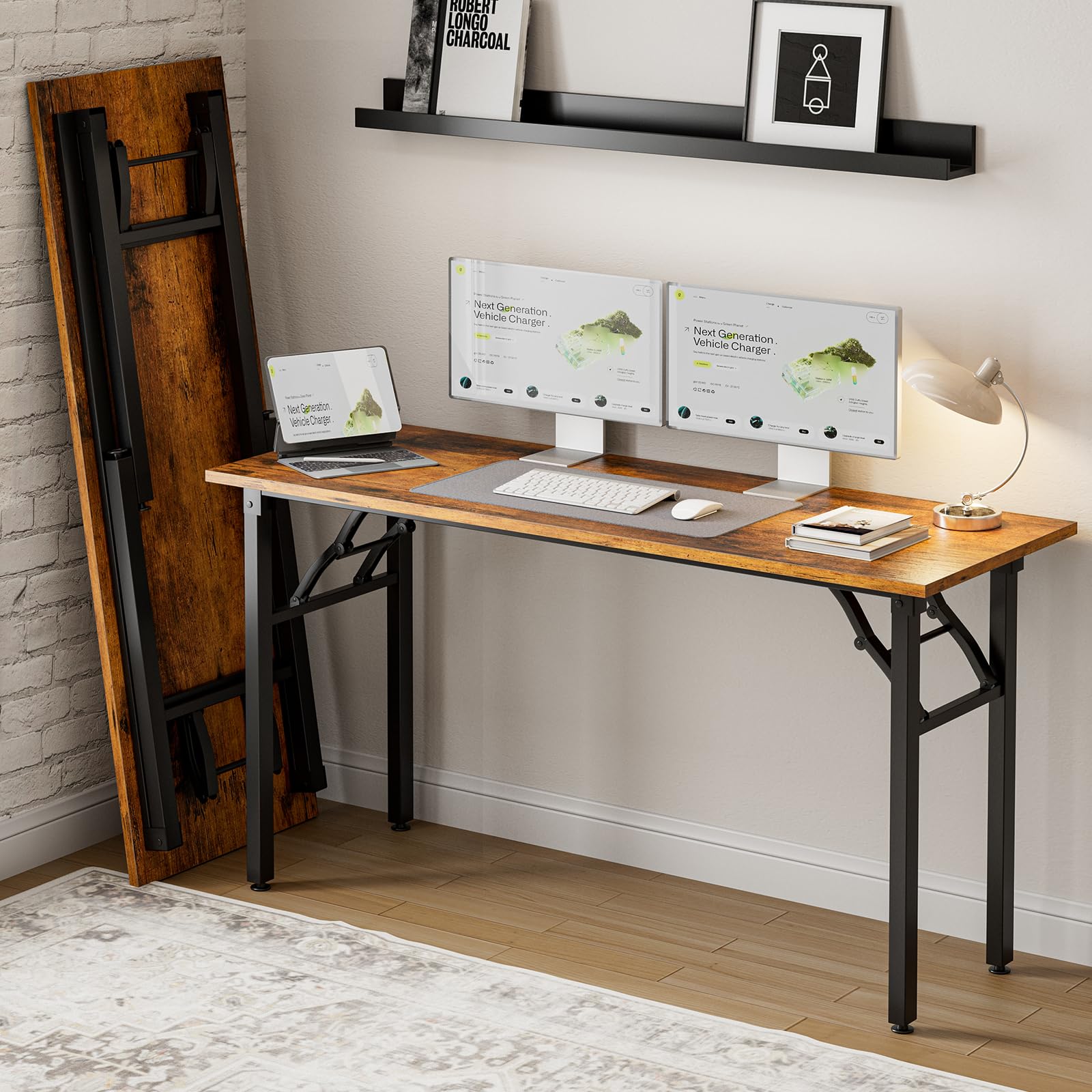 Frylr Small Folding Computer Desk – Portable 35.8 Inch Foldable Laptop Table, No-Assembly, Collapsible and Compact for Easy Storage, Lightweight for Small Spaces, Craft and Study Use, Dark Walnut
