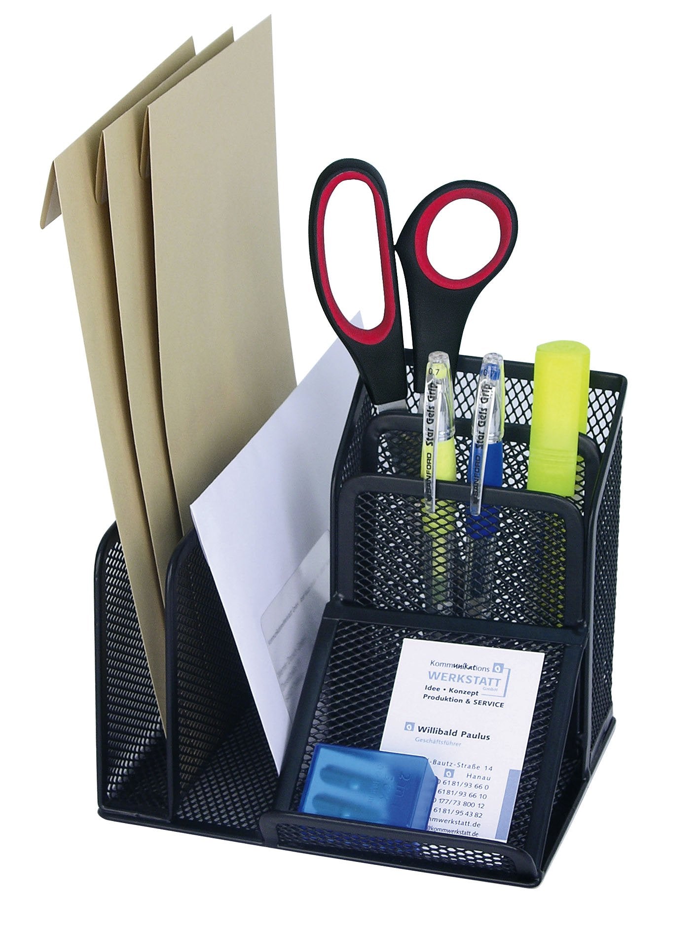 WEDO Butler Office 65554 Pen Holder 4 Compartments and Slant Tray Wire Metal Silver