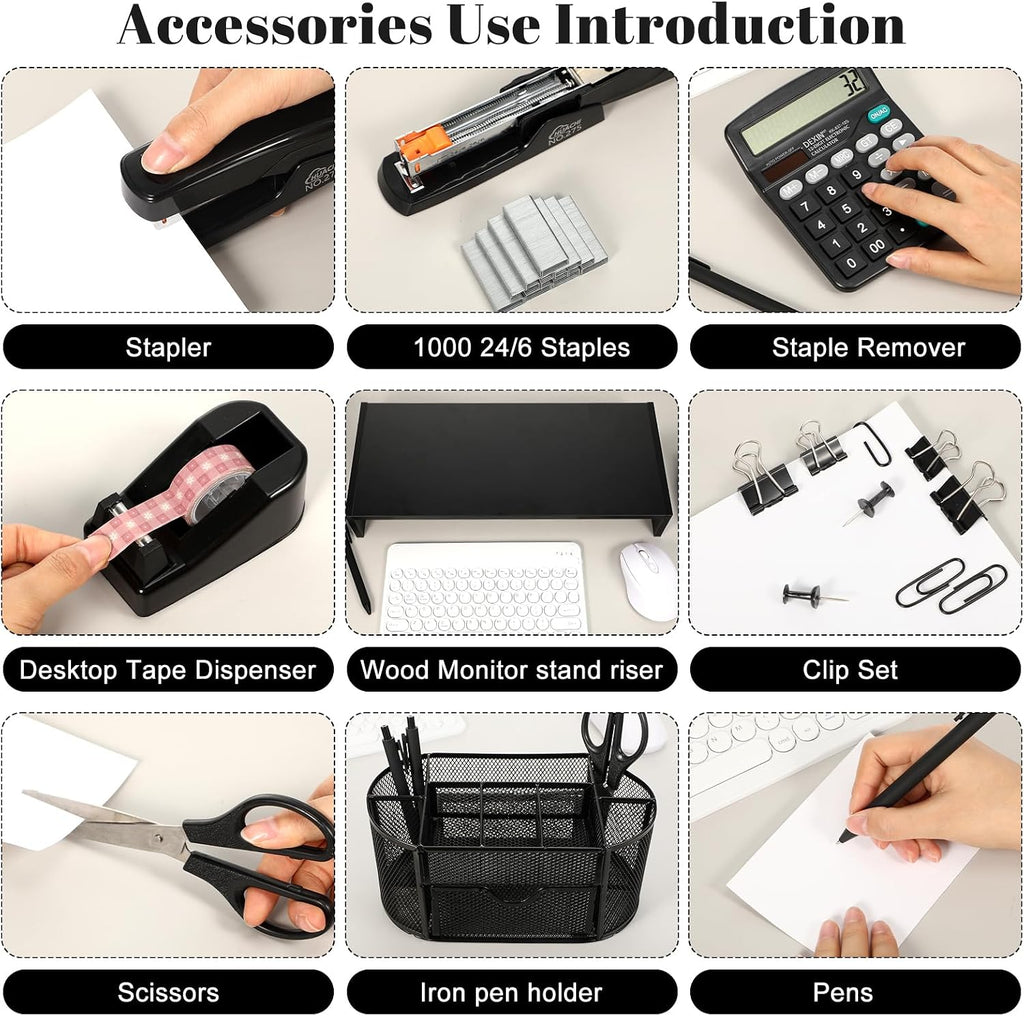 Glenmal Desk Organizer Set 12-Piece Office Desktop Accessories with Monitor Stand Desk Pad File Holder Pen Cup Etc