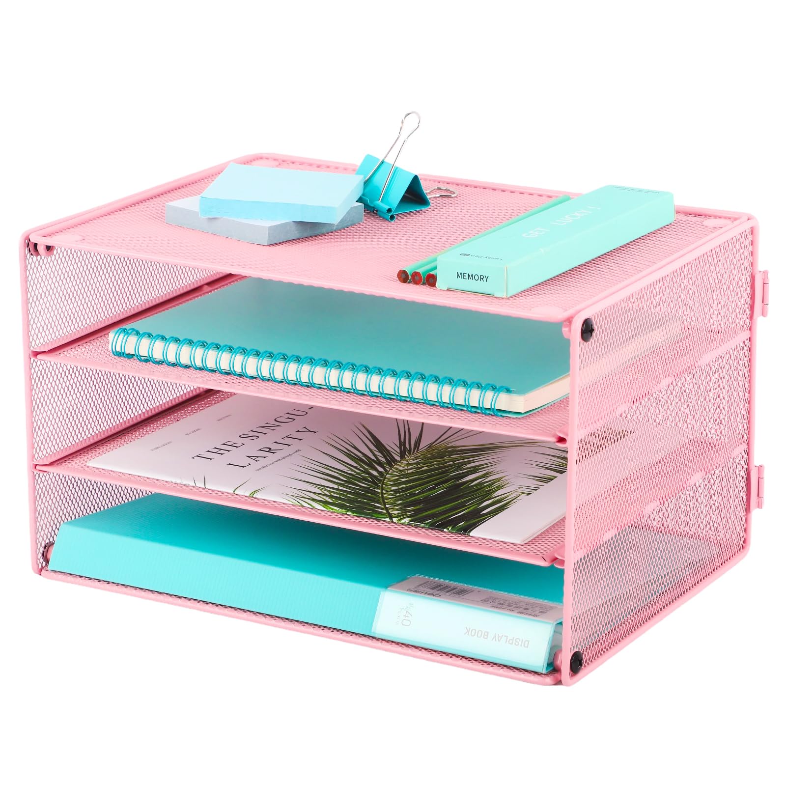 EASEPRES 5 Slot Mesh Desk Organizer Tray, File Paper Letter Folder Holder Desktop Paper Sorter Mail Organization Rack Storage Accessories, for Office Home School Classroom, Black, 2 Pack