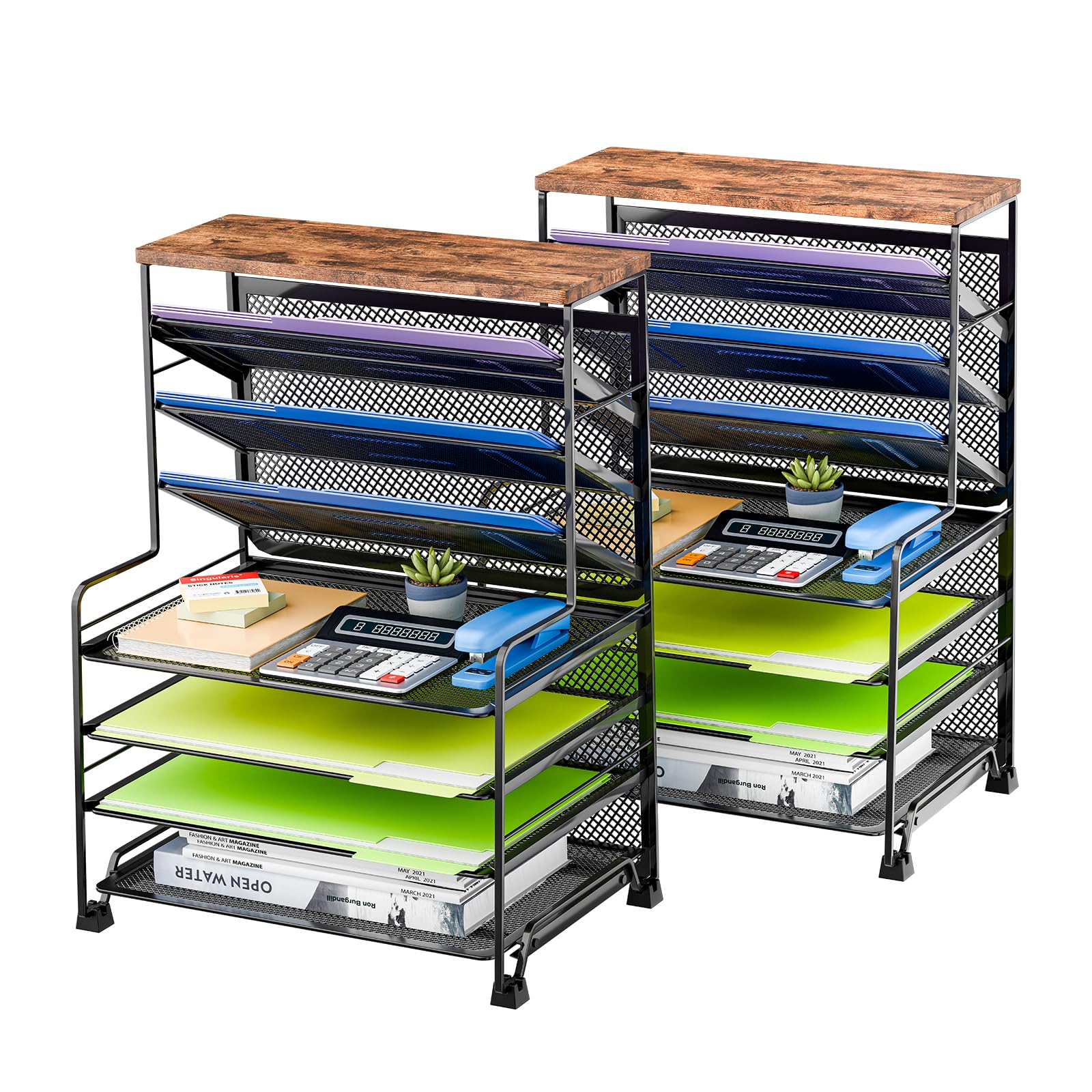 Simple Trending 7 Tier Desk File Organizer, 2 Pack Letter Tray Paper Organizer, Mesh Desk Accessories File Folder for Office, Home or School, Black