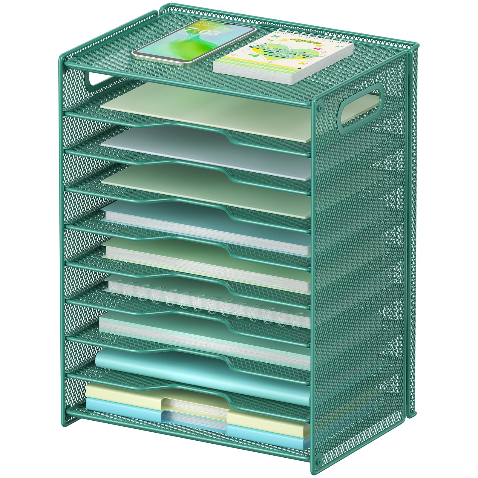 OUTWOLF 10 Tier Paper Organizer - Letter Tray Mesh Desk File Organizer with Handles for Office School Desktop, Black 2 Pack