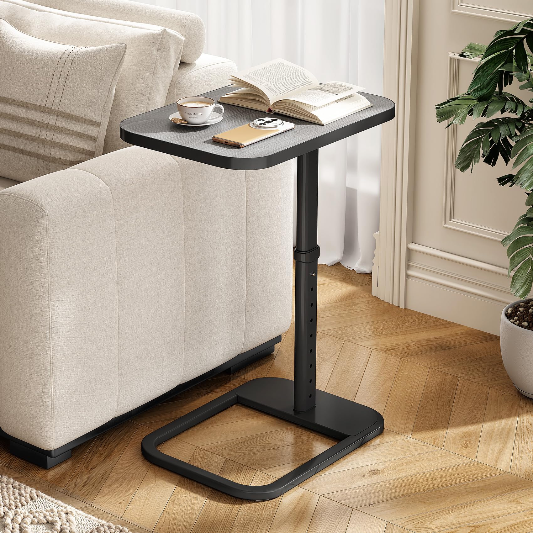 Adjustable Flip-Top C-Shaped TV Tray Table with Safe Metal Corners, Sofa Bed Side Table for Laptops & Meals