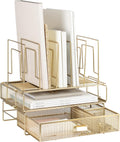 BLU MONACO | Gold Desk Organizer Set with Detachable File Organizer, Stackable Paper Tray & Storage Drawer | Stylish Gold Desk Accessories for Women & Office Organization