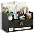 dreampossible Brown Wood Desk Organizer and Accessories with Drawer, Bill Mail Organizer and File Mail Holder for Office Supplies, Desk Accessories & Workspace Organizers