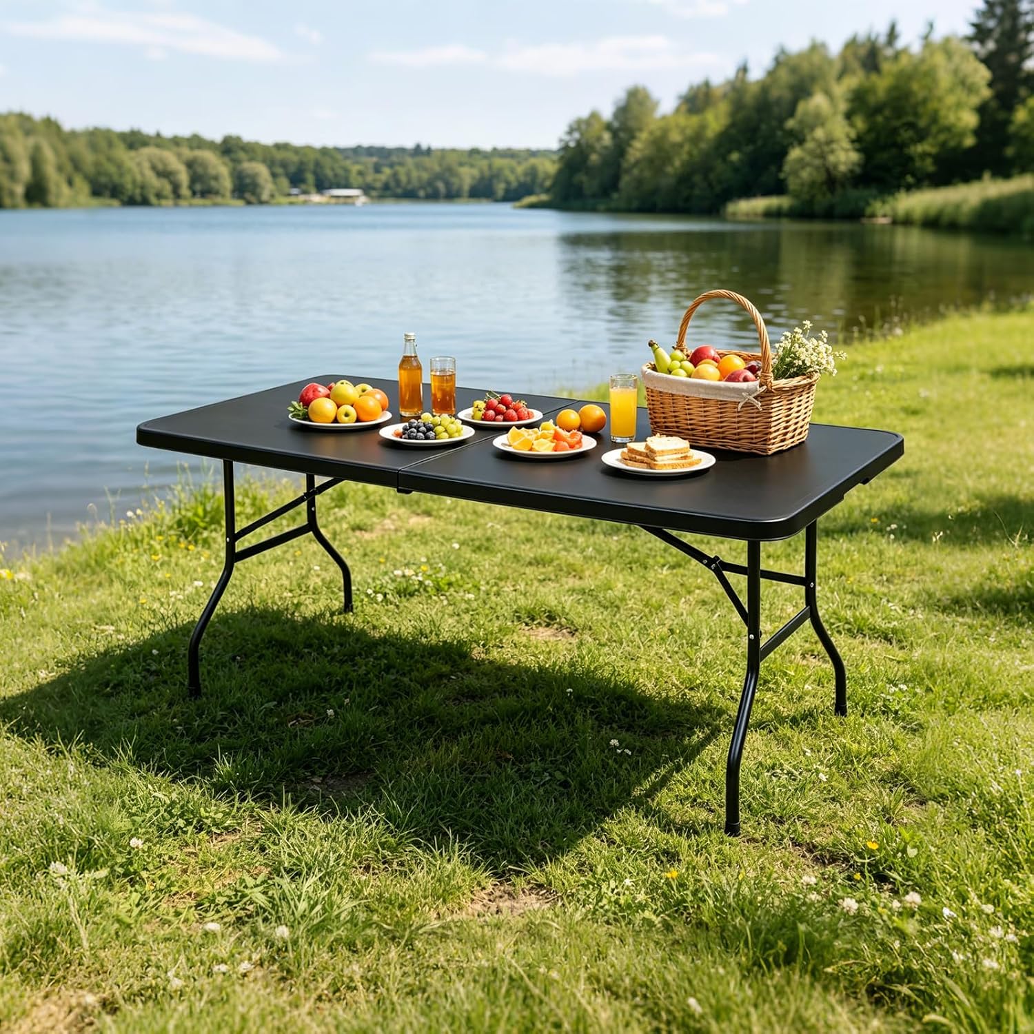Portable Plastic Folding Table 4ft/6ft/8ft Heavy Duty White Black Picnic Dining Table Fold-in-Half for Camp Party Kitchen Indoor Outdoor