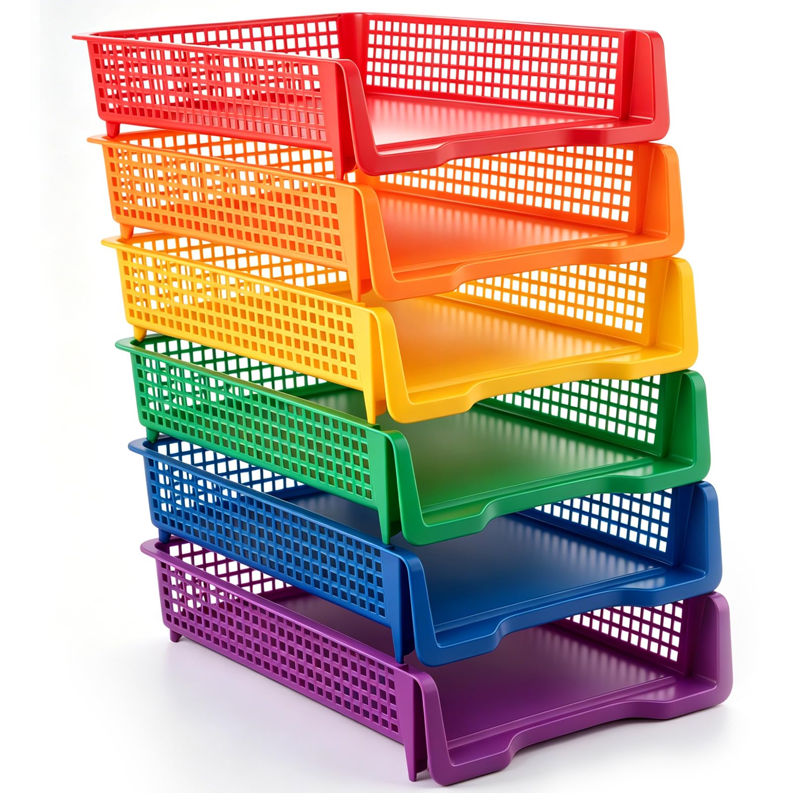 Geetery Set of 12 Plastic Trays for Teachers Turn in Trays Classroom Stackable Paper Tray Plastic Classroom Teachers Desk Letter Organizer Storage Baskets for Office, Desk, Home (Rainbow Color)