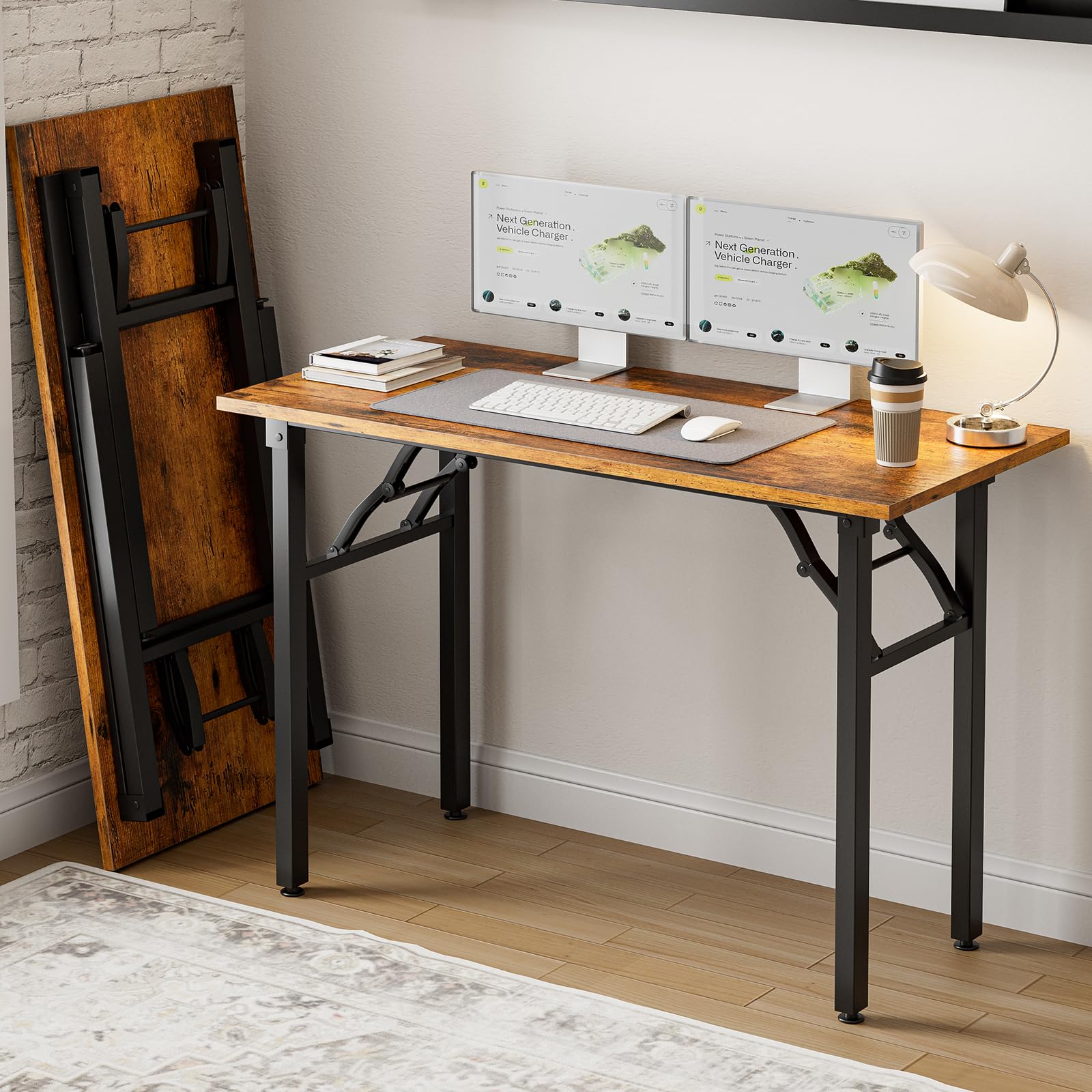 Frylr Small Folding Computer Desk – Portable 35.8 Inch Foldable Laptop Table, No-Assembly, Collapsible and Compact for Easy Storage, Lightweight for Small Spaces, Craft and Study Use, Dark Walnut