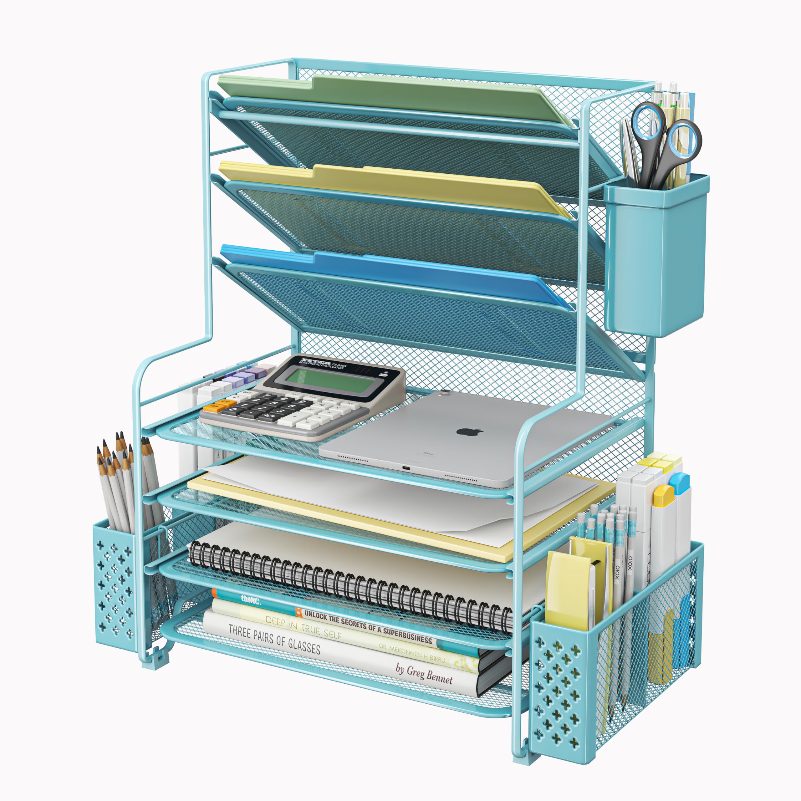 Simple Trending 7 Tier Desk File Organizer, 2 Pack Letter Tray Paper Organizer, Mesh Desk Accessories File Folder for Office, Home or School, Black