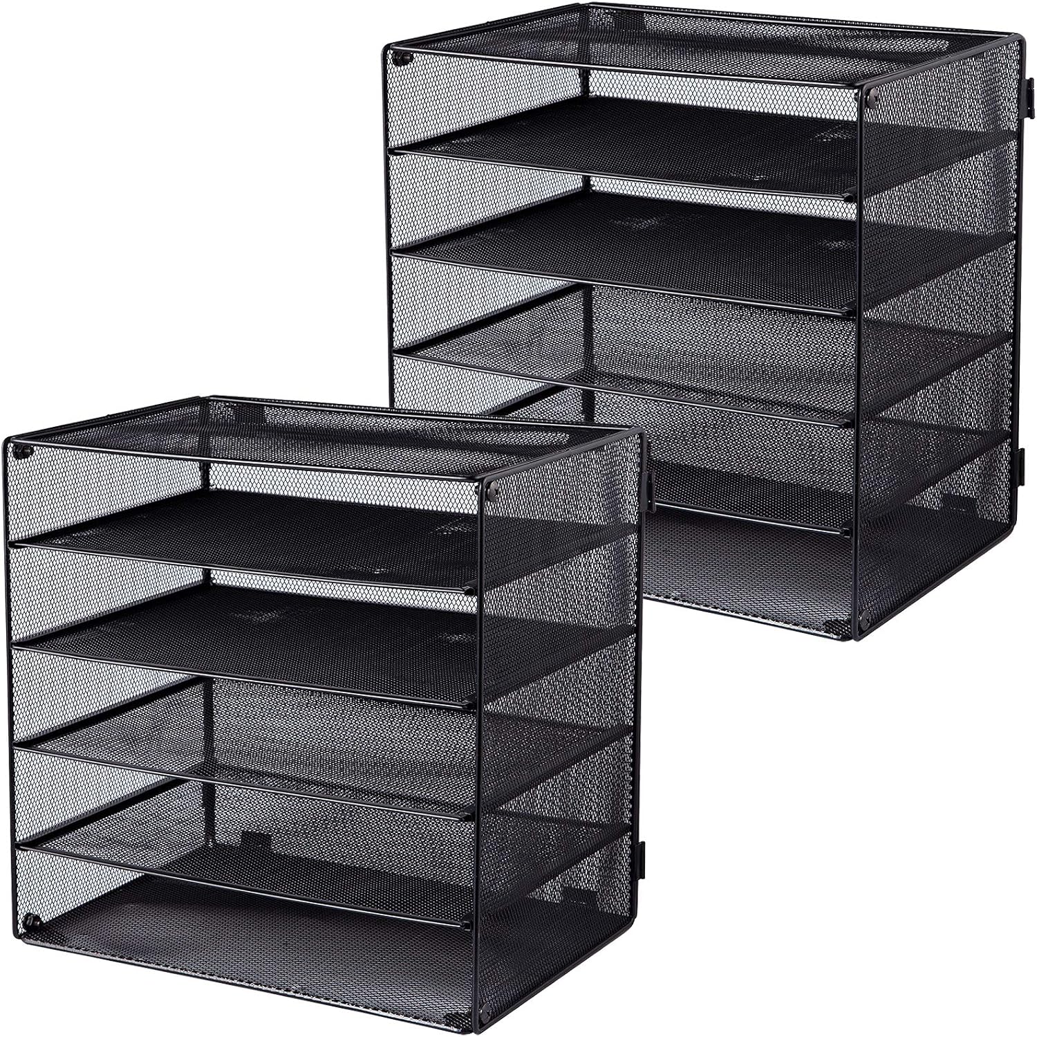 EASEPRES 5 Slot Mesh Desk Organizer Tray, File Paper Letter Folder Holder Desktop Paper Sorter Mail Organization Rack Storage Accessories, for Office Home School Classroom, Black, 2 Pack