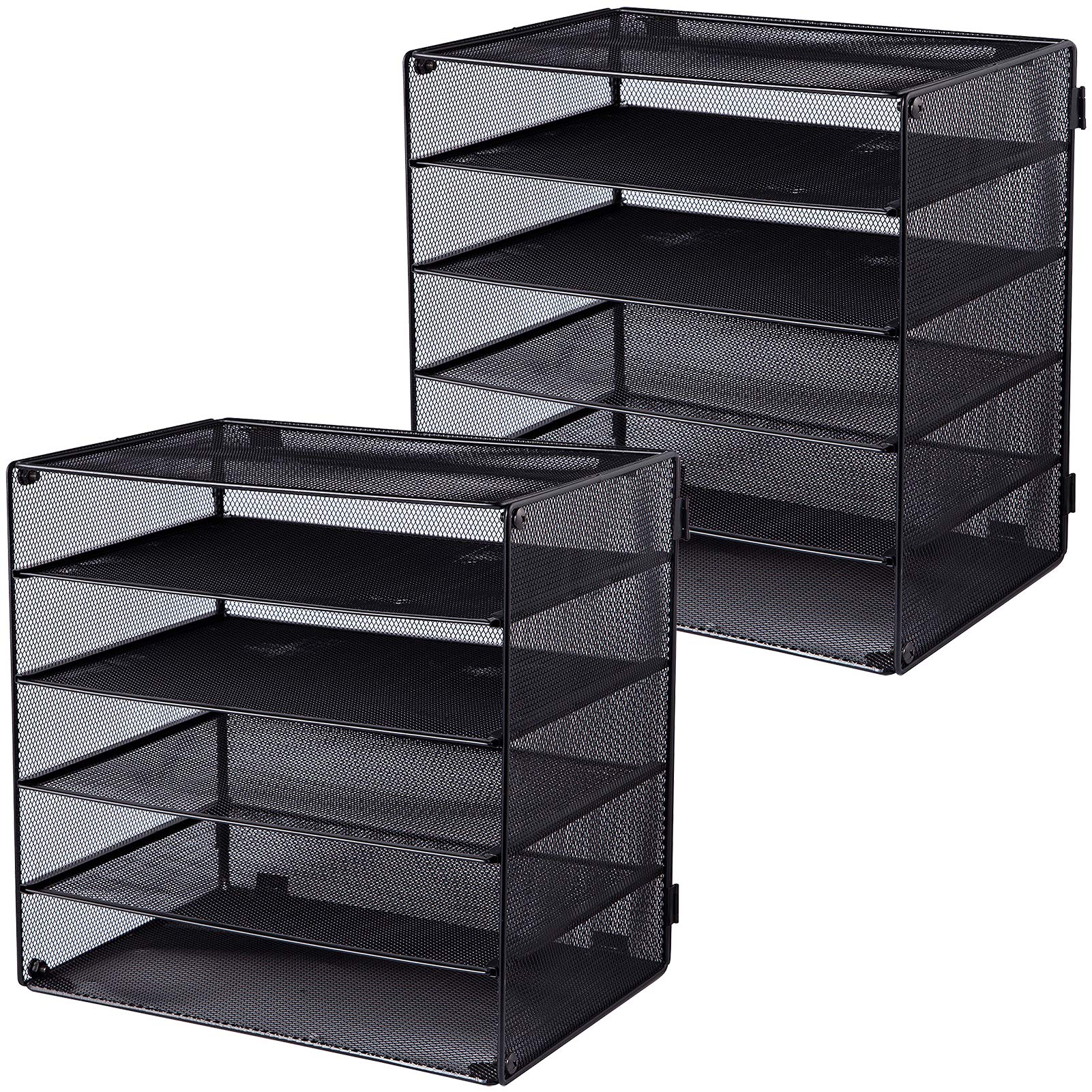 EASEPRES 5 Slot Mesh Desk Organizer Tray, File Paper Letter Folder Holder Desktop Paper Sorter Mail Organization Rack Storage Accessories, for Office Home School Classroom, Black, 2 Pack