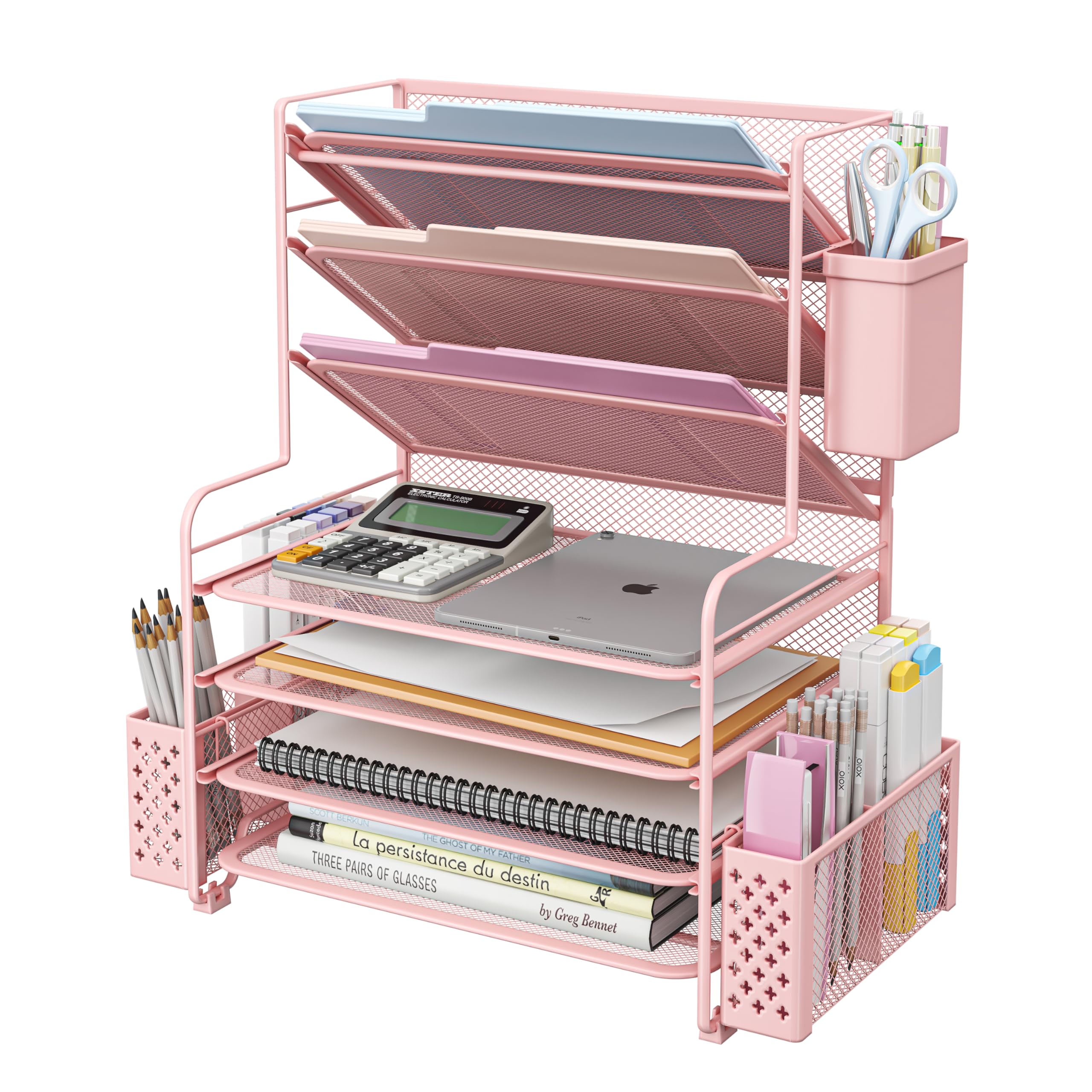 Simple Trending 7 Tier Desk File Organizer, 2 Pack Letter Tray Paper Organizer, Mesh Desk Accessories File Folder for Office, Home or School, Black