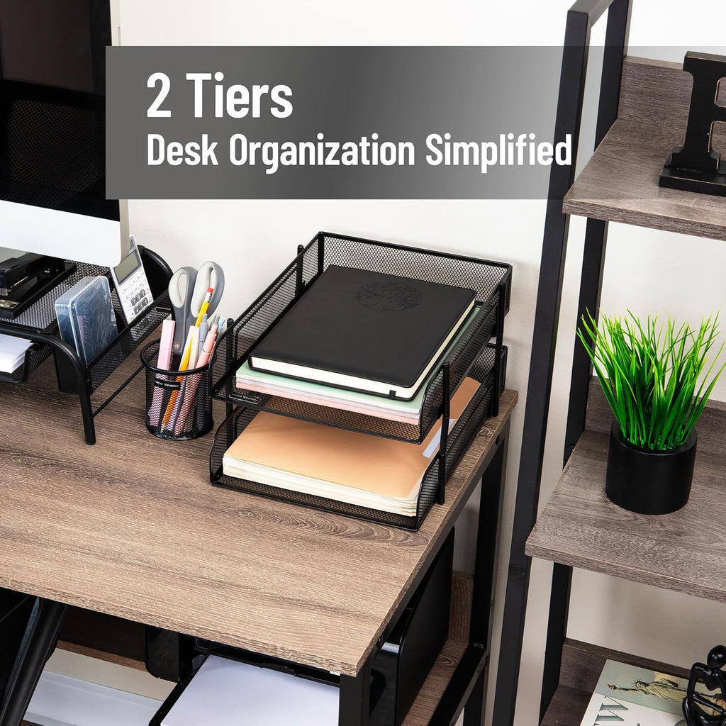 Mind Reader 2-Tier Stackable Paper Tray, Metal Mesh Desk Organizer for Files, Documents, and Mail, Office Desktop Storage, Set of 2, Black