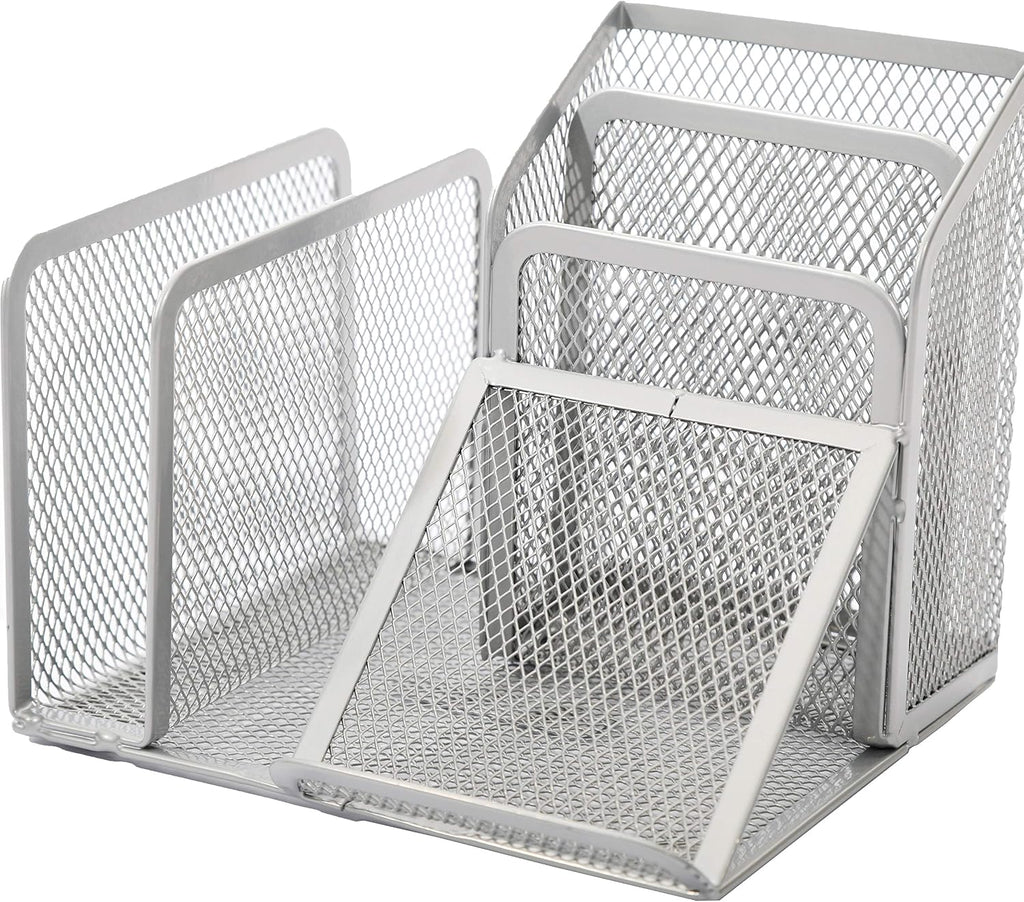 WEDO Butler Office 65554 Pen Holder 4 Compartments and Slant Tray Wire Metal Silver