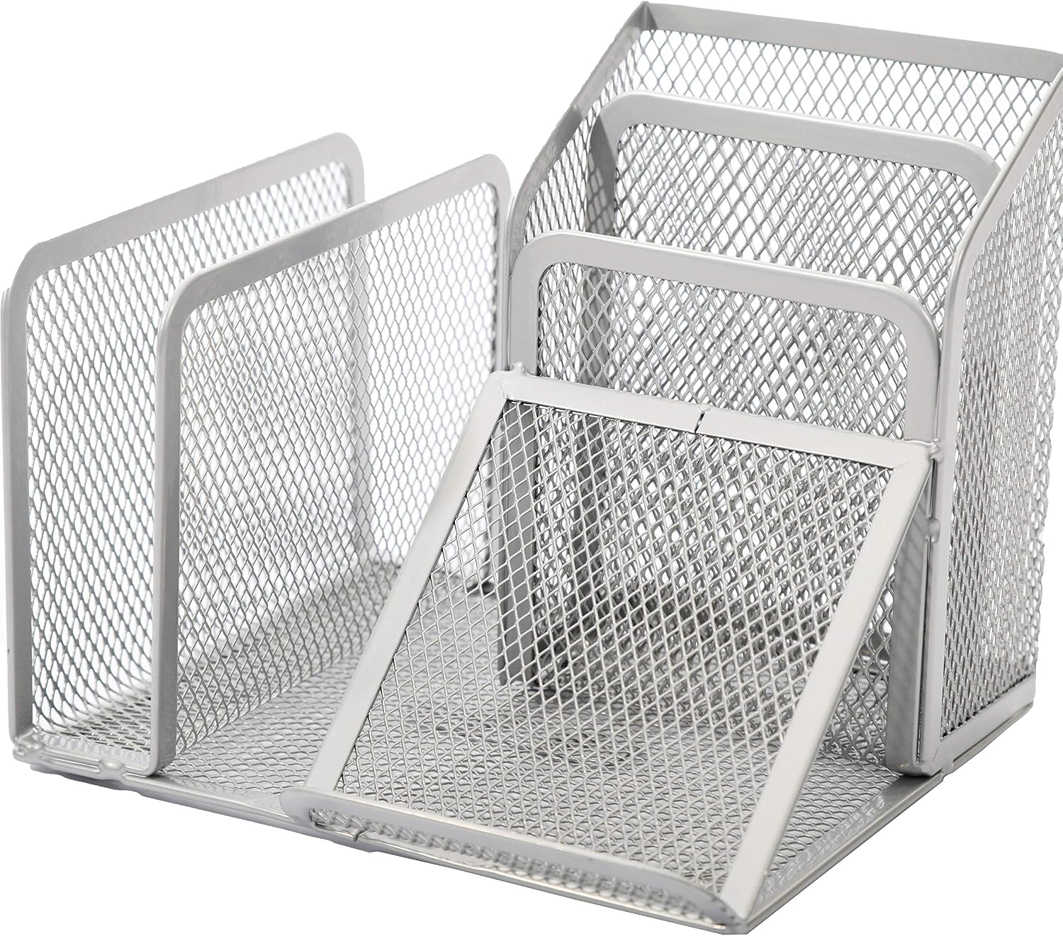 WEDO Butler Office 65554 Pen Holder 4 Compartments and Slant Tray Wire Metal Silver