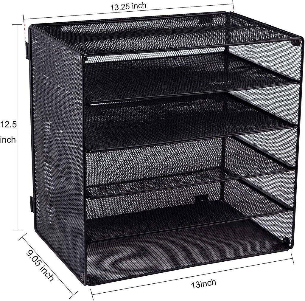 EASEPRES 5 Slot Mesh Desk Organizer Tray, File Paper Letter Folder Holder Desktop Paper Sorter Mail Organization Rack Storage Accessories, for Office Home School Classroom, Black, 2 Pack